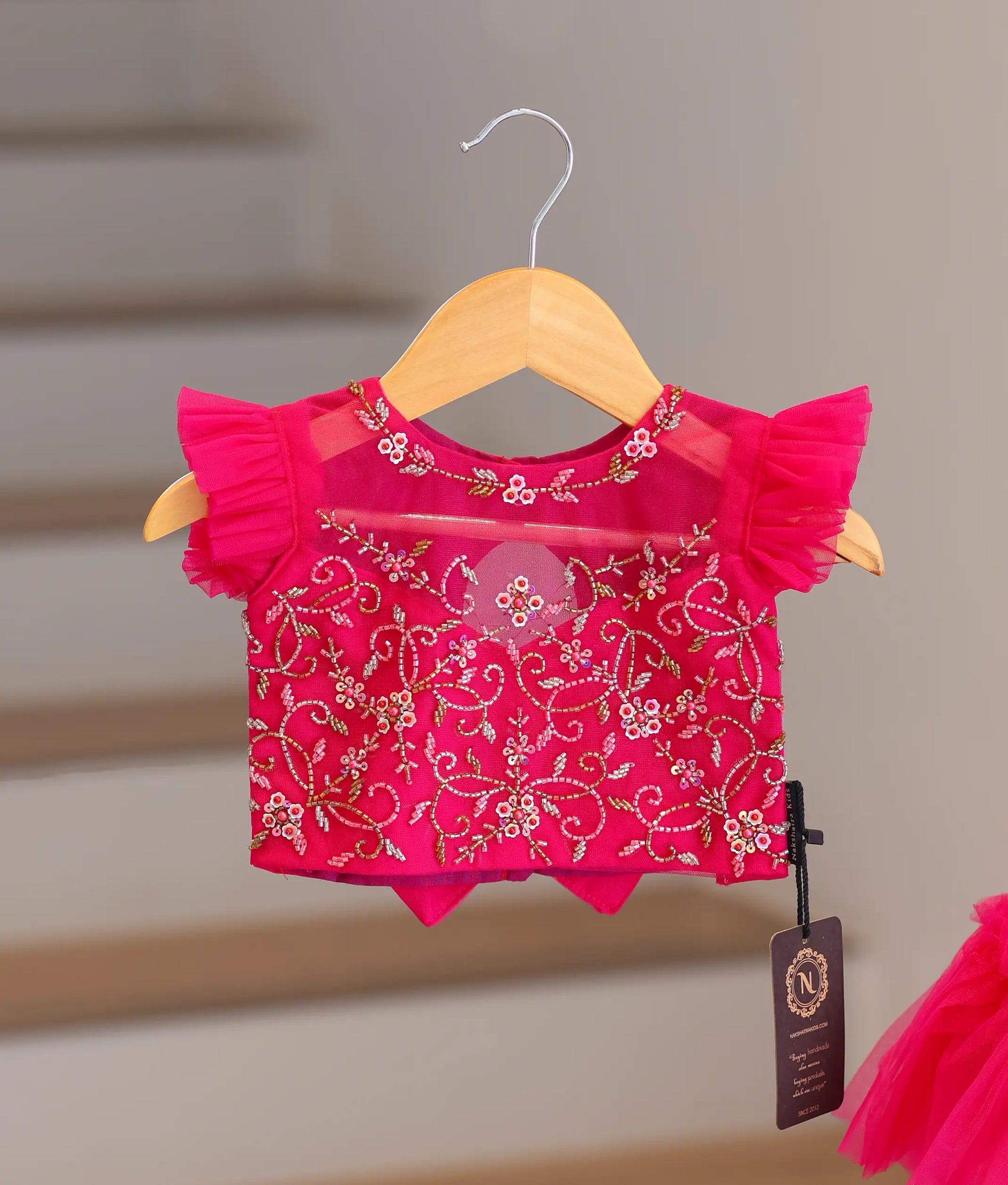 Rani Pink Tulle Net Handworked Skirt And Top – NakshatraKids LLP