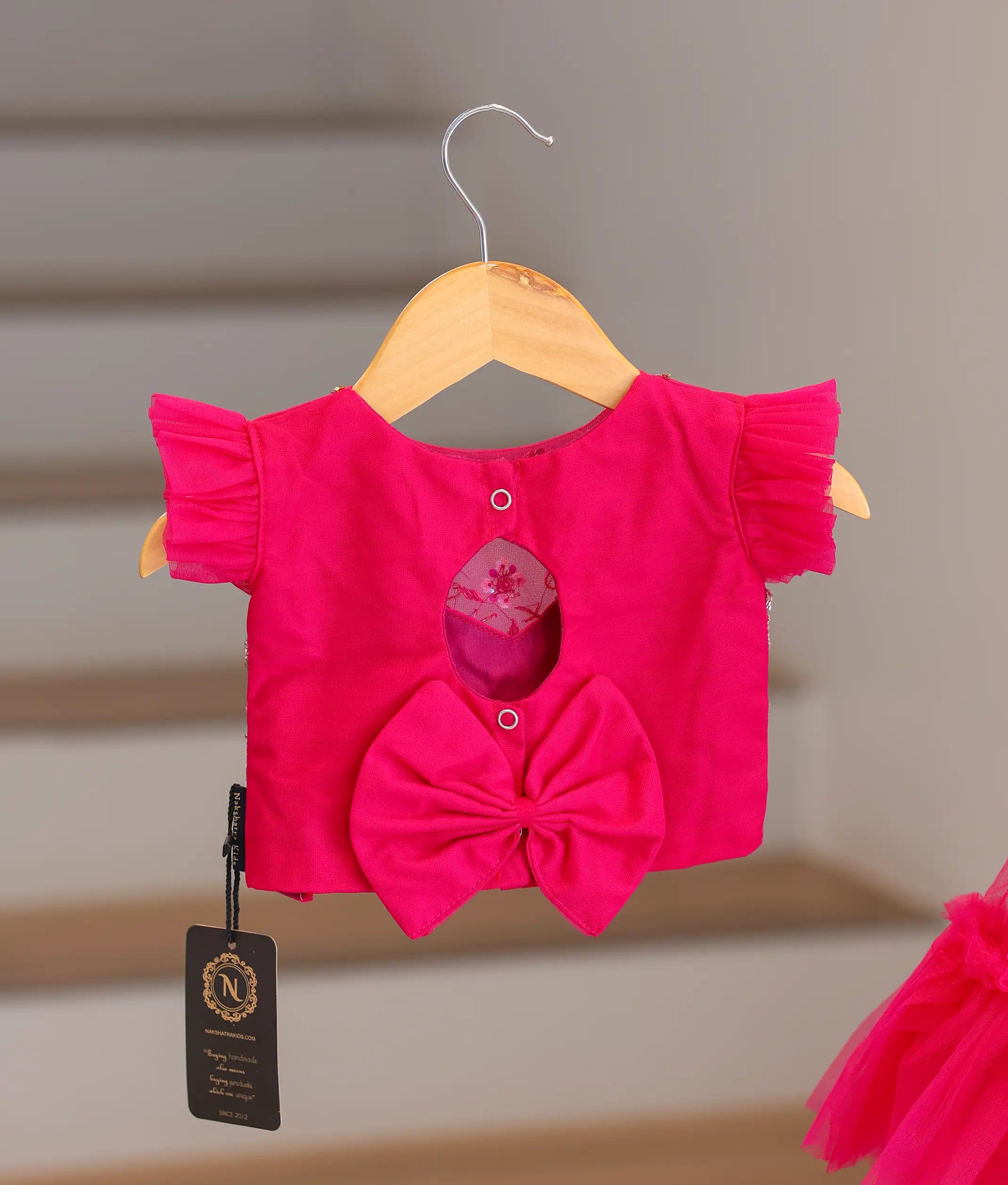 Rani Pink Tulle Net Handworked Crop Top with Full Length Skirt For Baby Girl [2080]