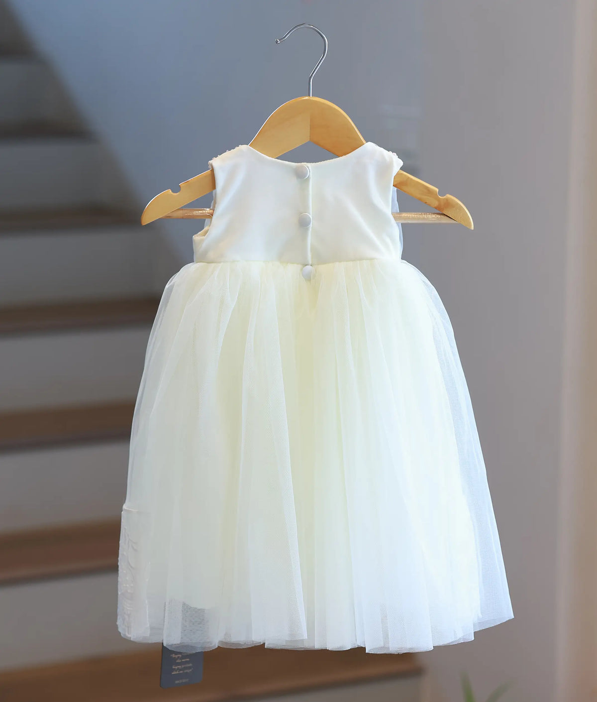 Off-White Tulle Net Embroidery Baptism Gown for Baby Girl [2114A]