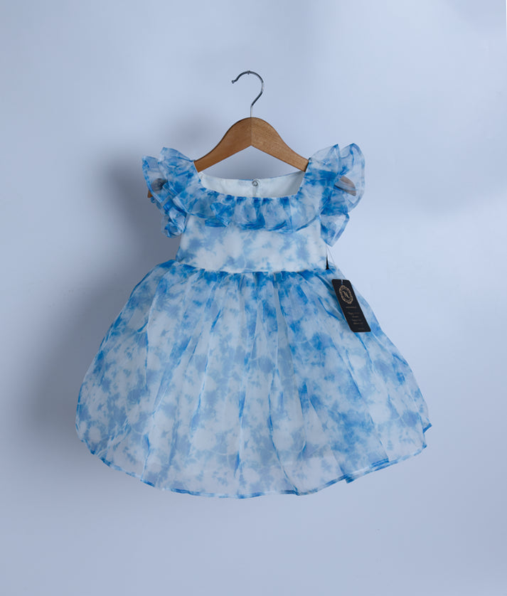 Off-White and Blue Shade Casual Organza Frock for Baby Girl [2182]