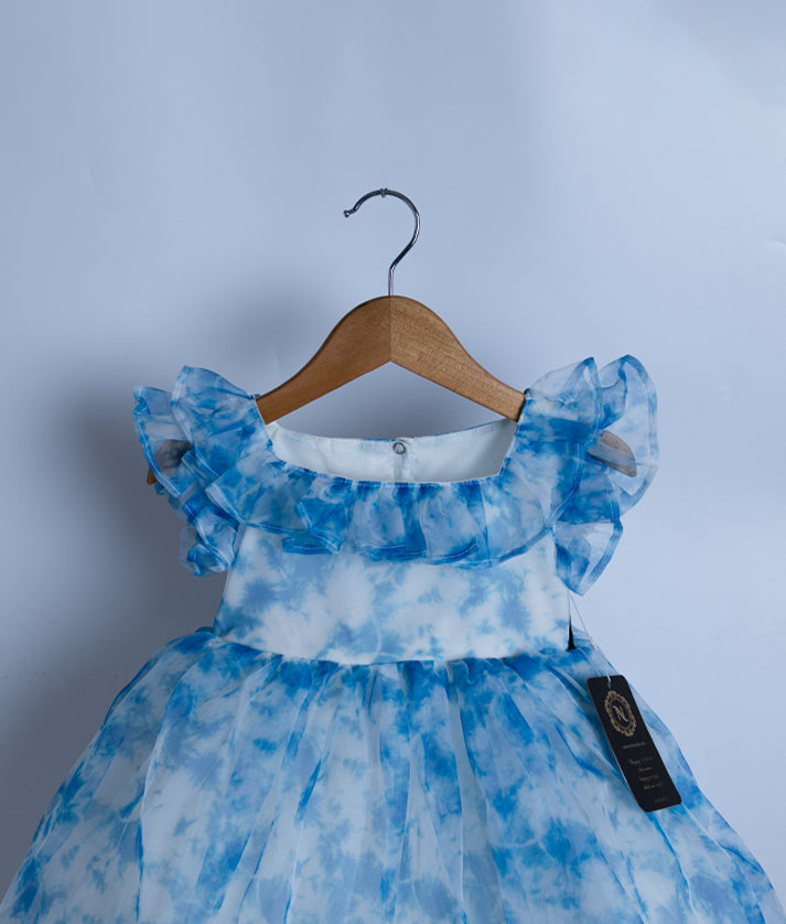 Off-White and Blue Shade Casual Organza Frock for Baby Girl [2182]