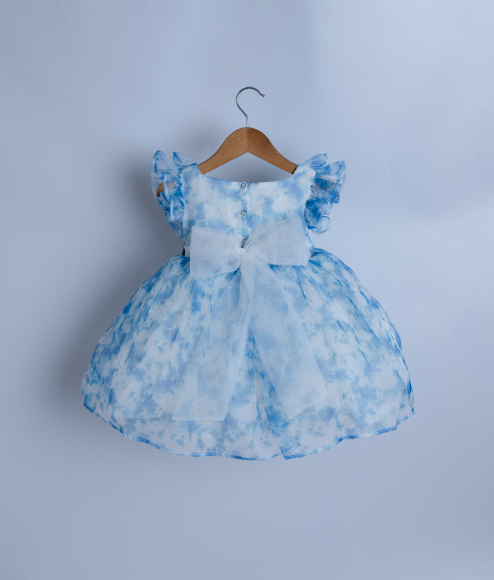 Off-White and Blue Shade Casual Organza Frock for Baby Girl [2182]
