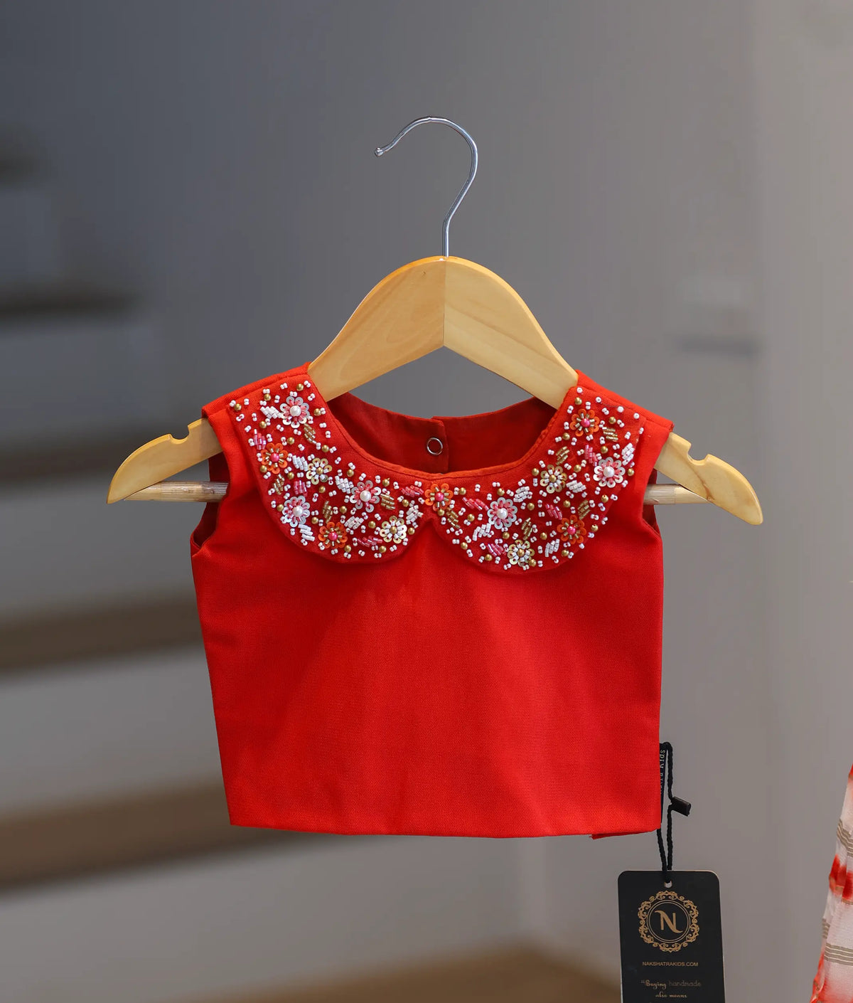 Red Embroidery Crop Top with Full Length Organza Skirt For Baby Girl [2209]