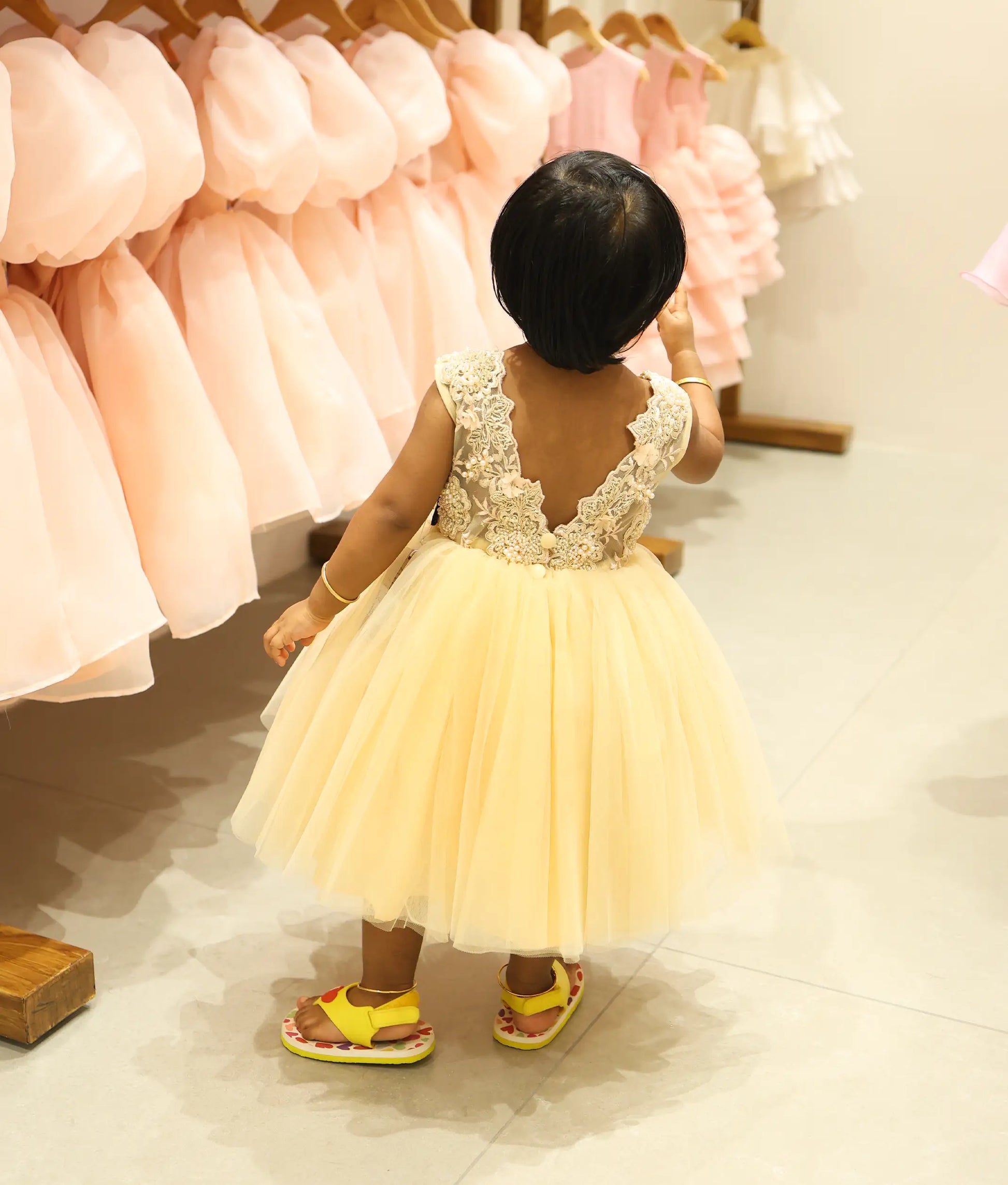 Back view of tulle net tulle net handworked frock for baby girl