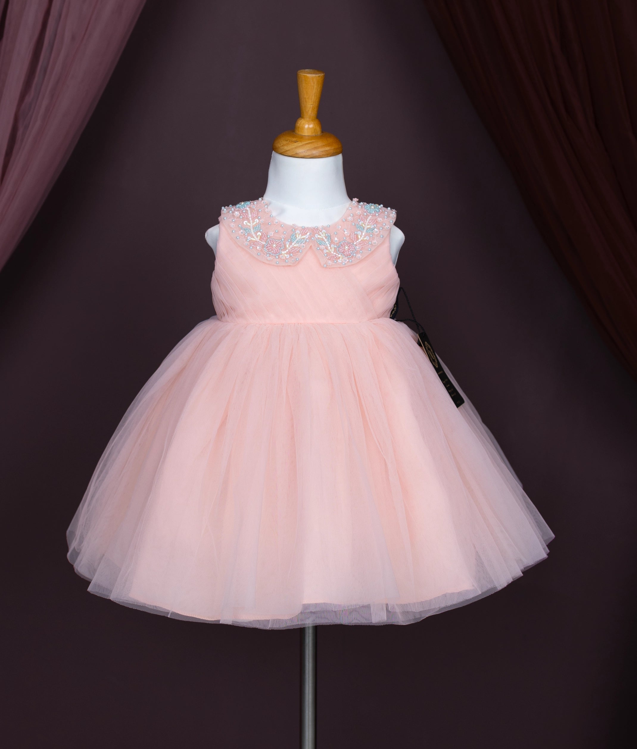 Peach Tulle Net Handworked Birthday Frock For Baby Girl [Ready to ship: 2376]