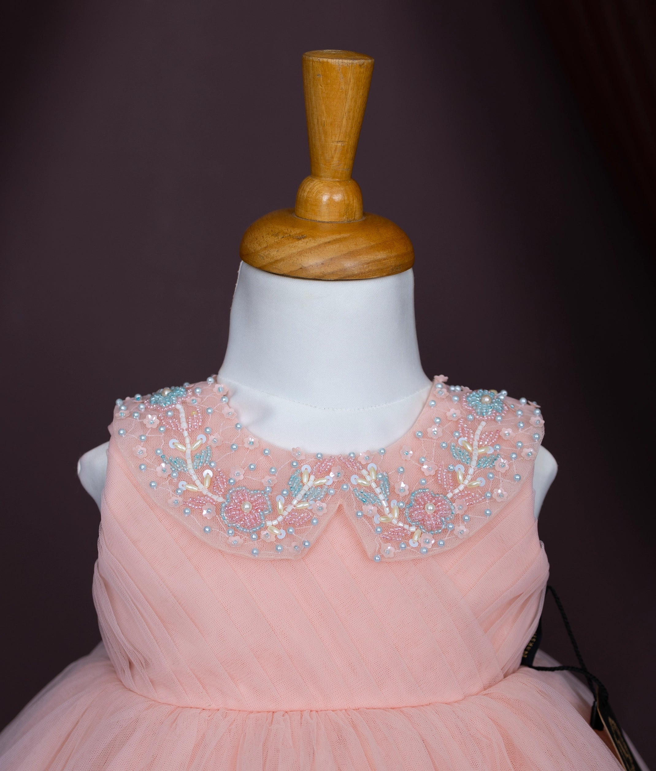 Peach Tulle Net Handworked Birthday Frock For Baby Girl [Ready to ship: 2376]