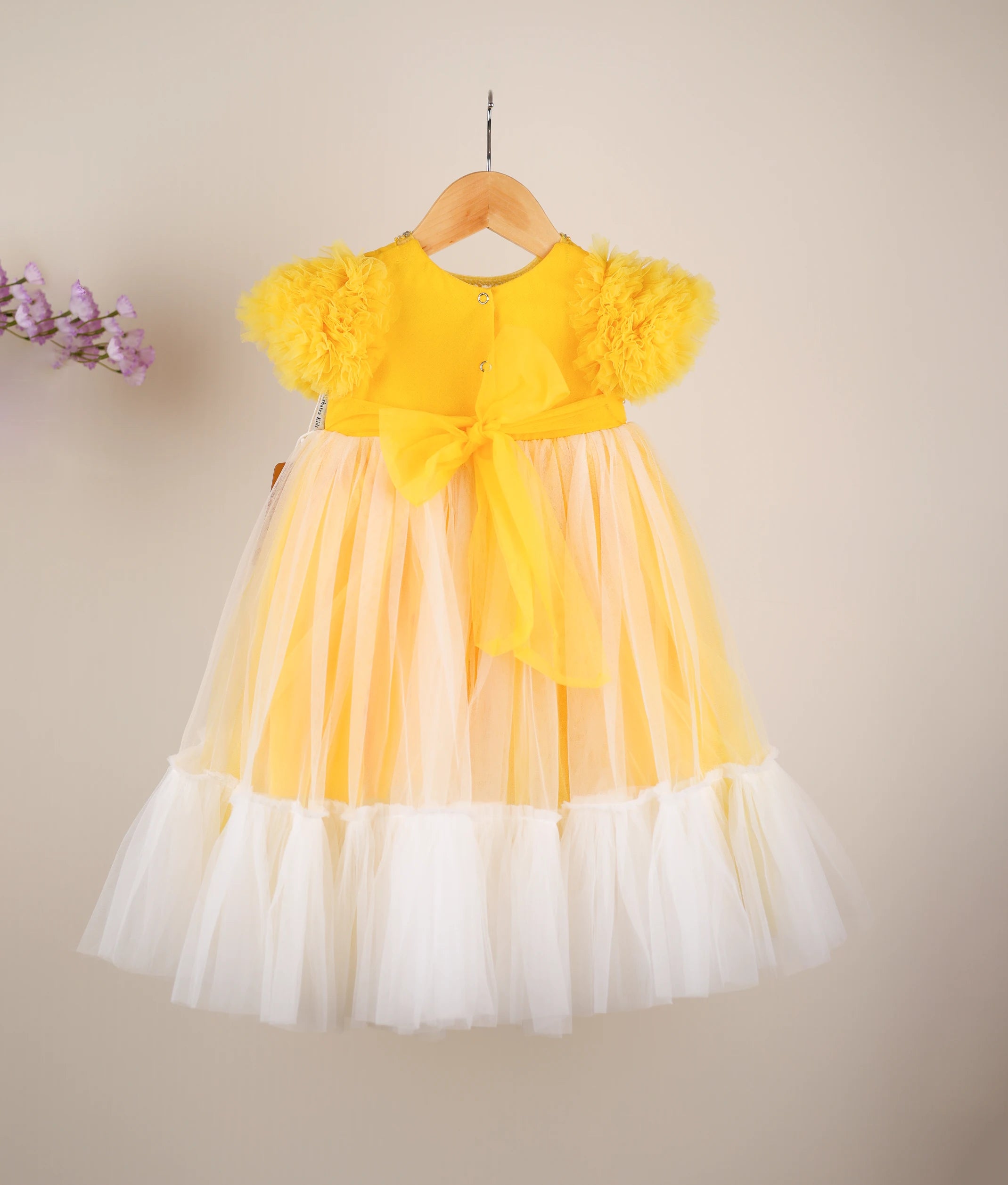 Yellow Tulle Net Handworked High Low Birthday Frock For Baby Girl [Ready To Ship :2382]