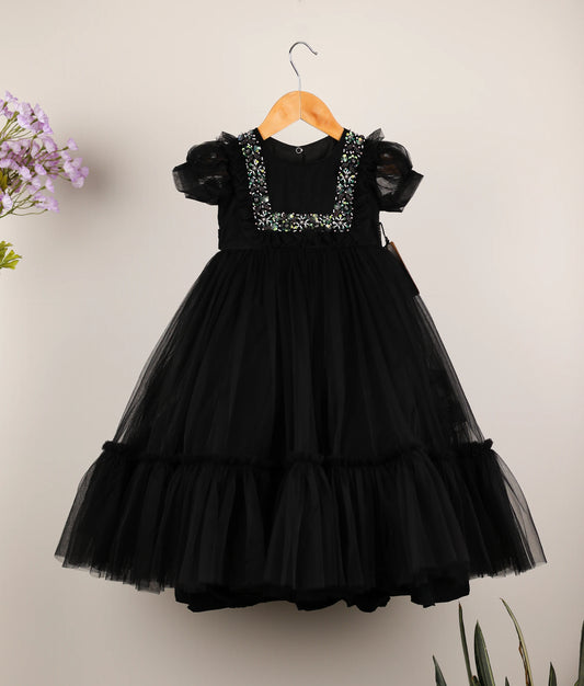 Black Tulle Net Handworked Birthday Frock For Baby Girl [Ready to ship: 2398]