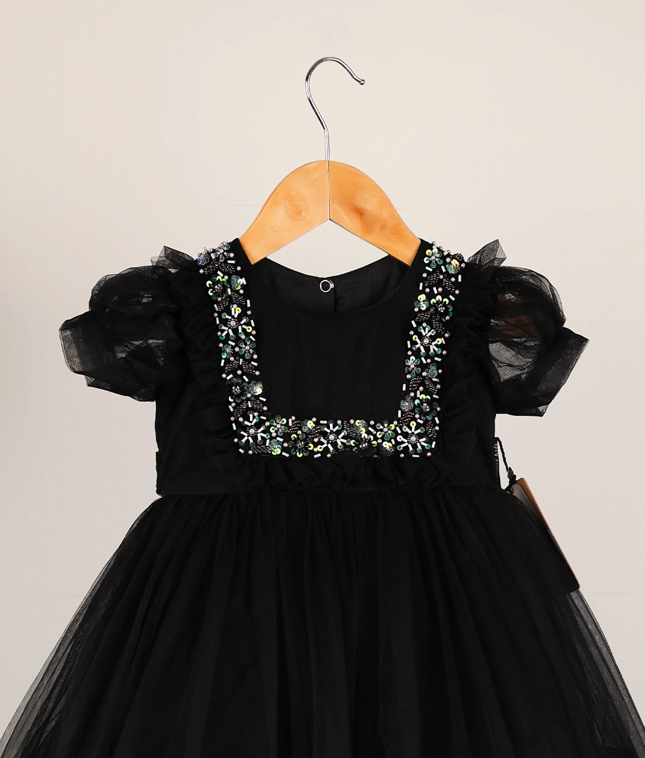 Black Tulle Net Hand worked Birthday Frock for Baby Girl [2398]