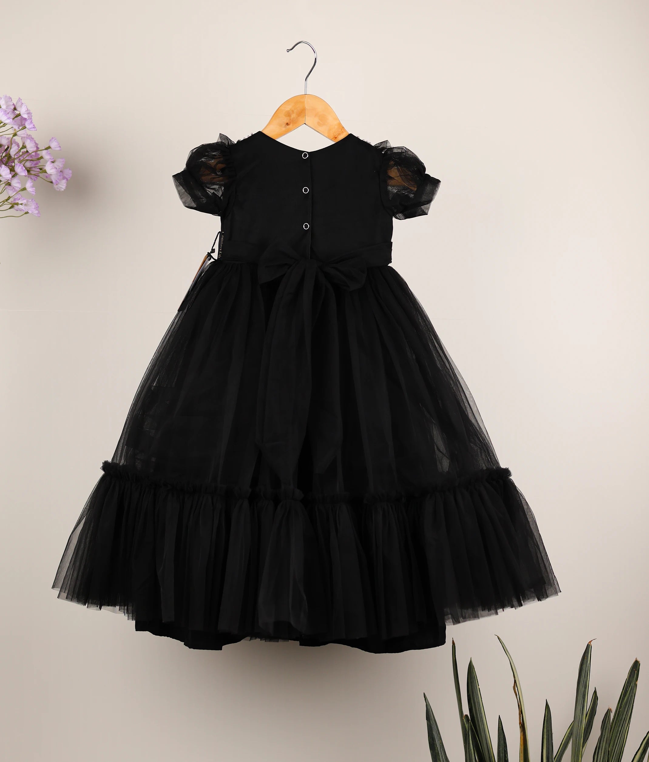 Black Tulle Net Hand worked Birthday Frock for Baby Girl [2398]