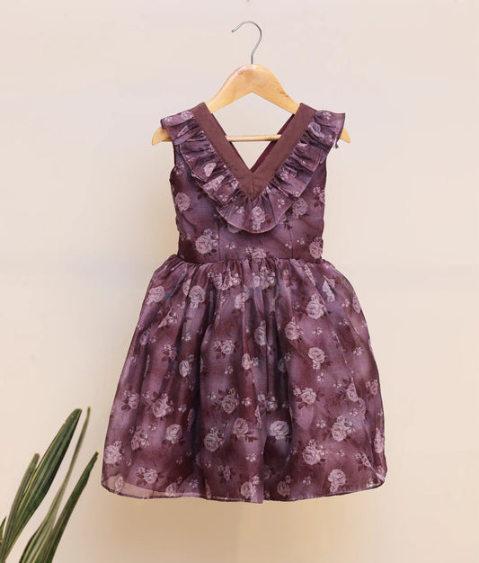 Lilac Purple Organza Floral Printed Casual Frock For Baby Girl [Ready To Ship: 2399]