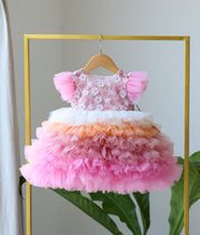 Multicolor Handworked Step Birthday Frock For Baby Girl [2441]