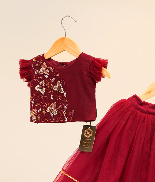 Grape Wine Tulle Net Handworked Top With Full Length Skirt For Baby Girl [Ready to ship :2449]