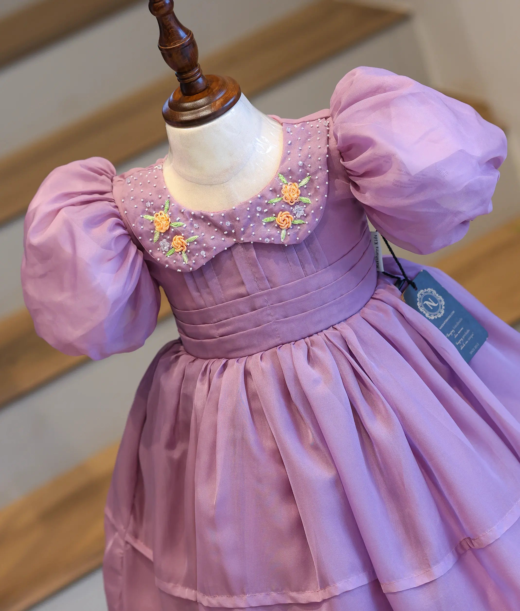 Pastel Purple Plain Organza Handworked Birthday Frock for Baby Girl [2482]