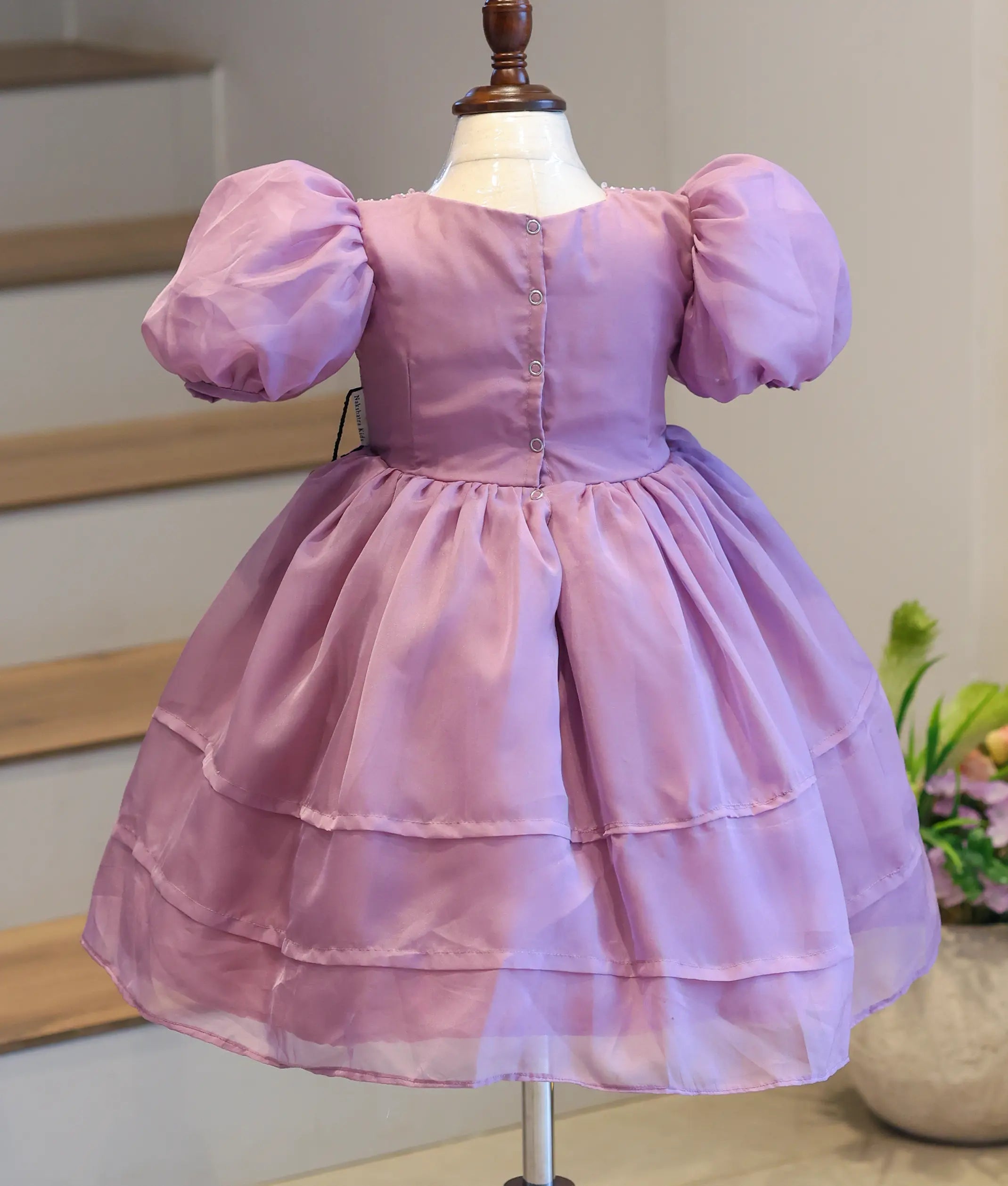 Pastel Purple Plain Organza Handworked Birthday Frock for Baby Girl [2482]