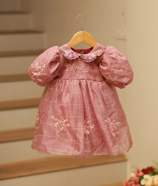 Pastel Lavender Plain Organza Embroidered Frock For Baby Girl [Ready To Ship: 2507]