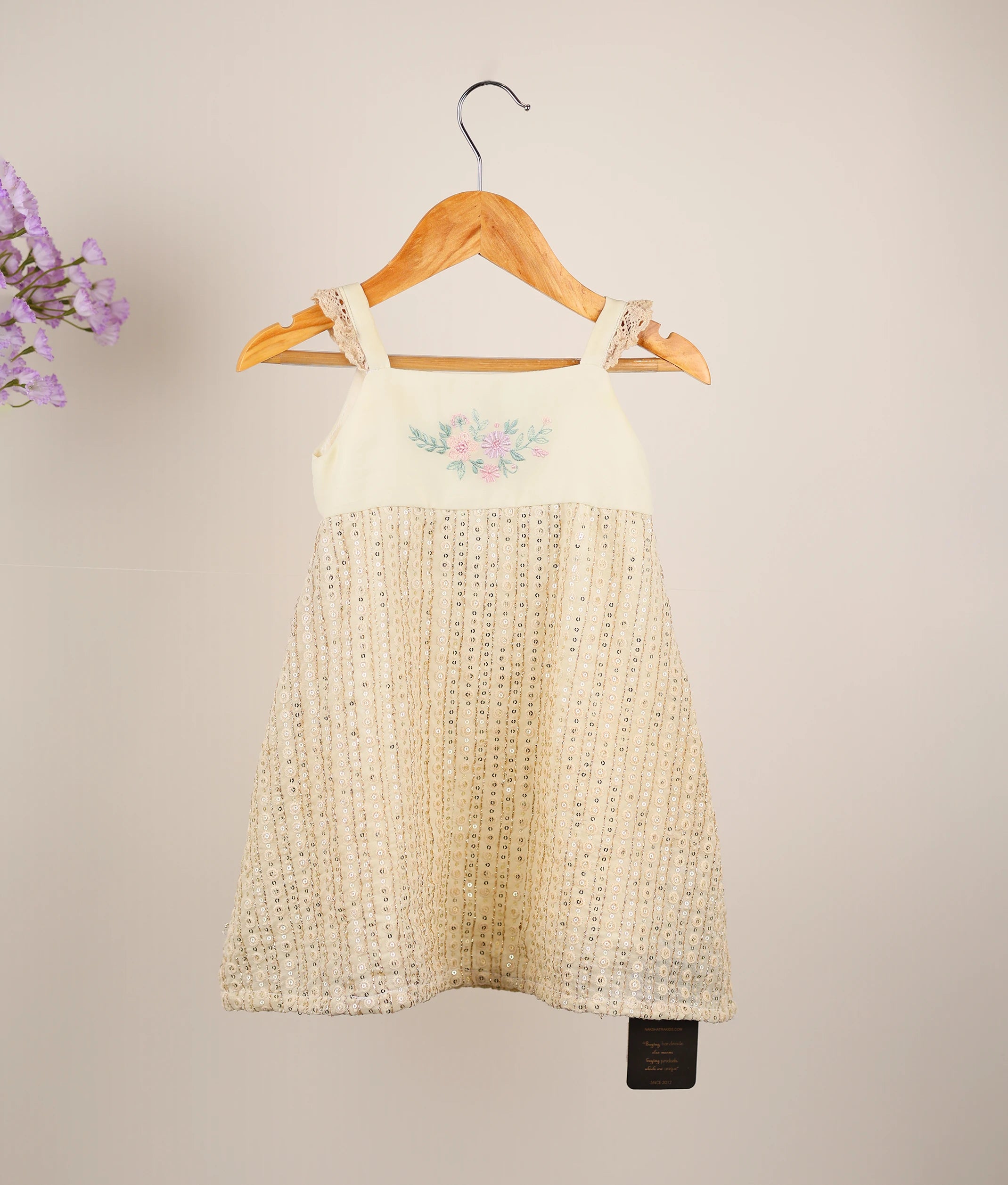 Offwhite Floral Embroidery A-line Frock For Baby Girl [Ready To Ship: 2546]