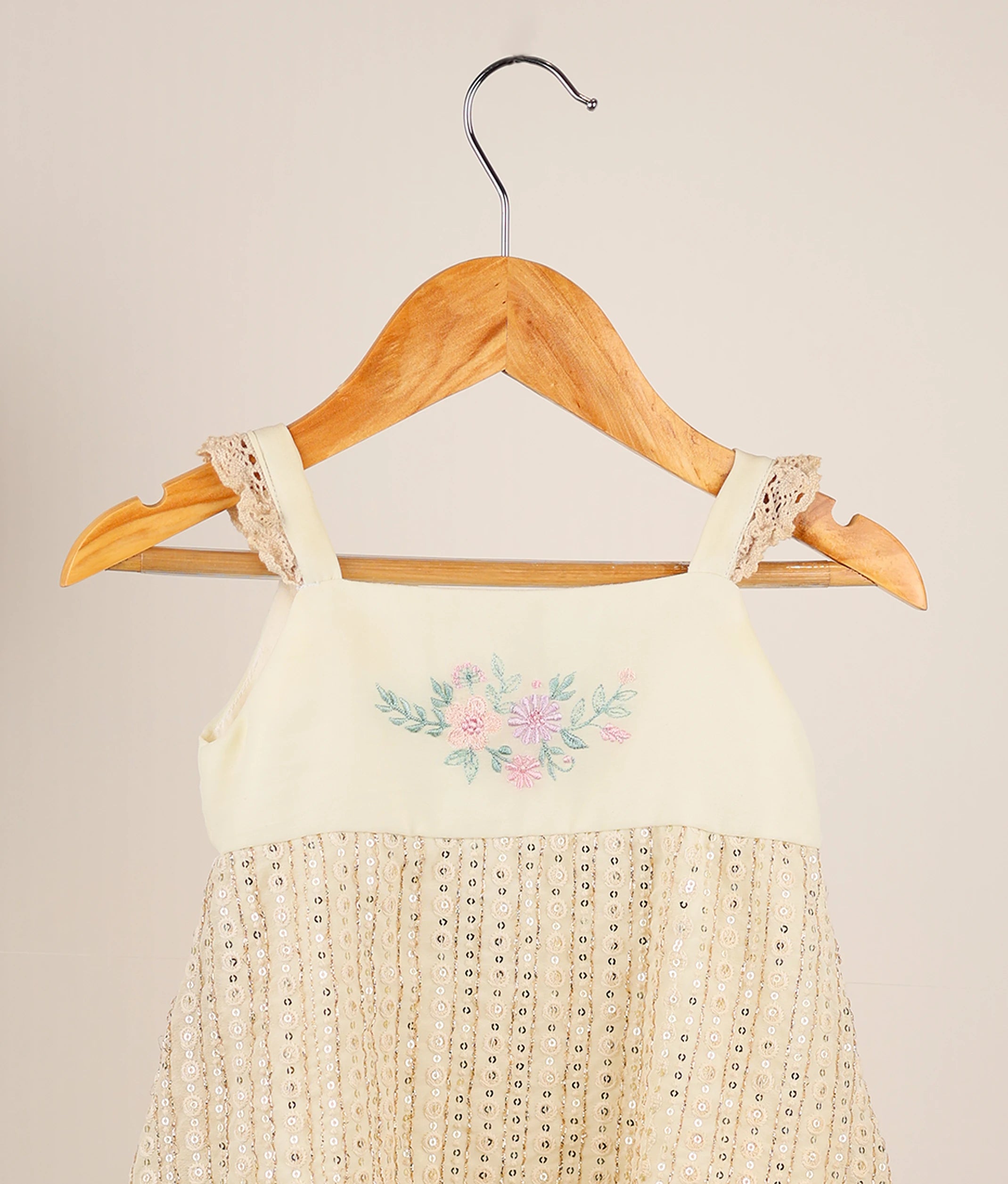 Offwhite Floral Embroidery A-line Frock For Baby Girl [Ready To Ship: 2546]