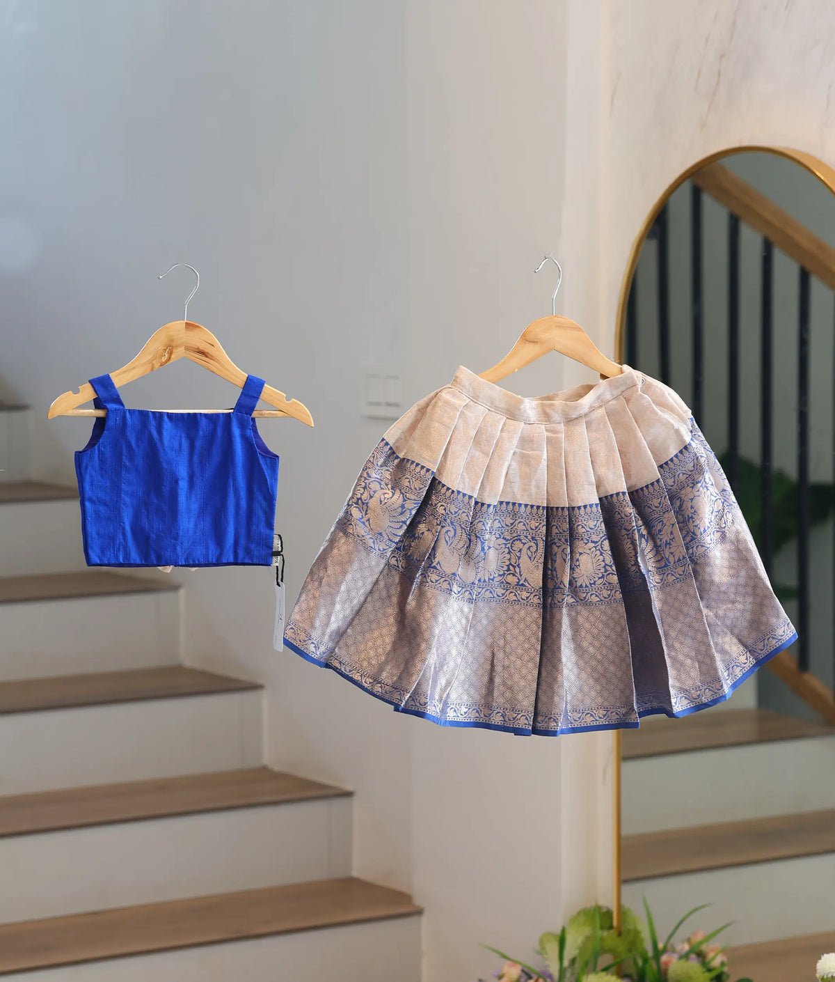 Blue Semi Silk Top and Banarasi Skirt For Baby Girl [2565]