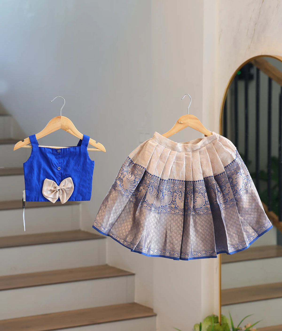 Blue Semi Silk Top and Banarasi Skirt For Baby Girl [2565]