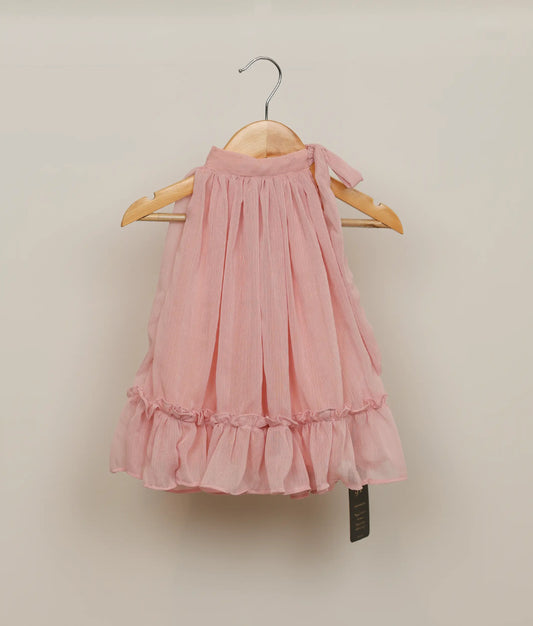 Peach Shimmer Georgette Halter Neck FRock For Baby Girl [Ready to ship :2596]