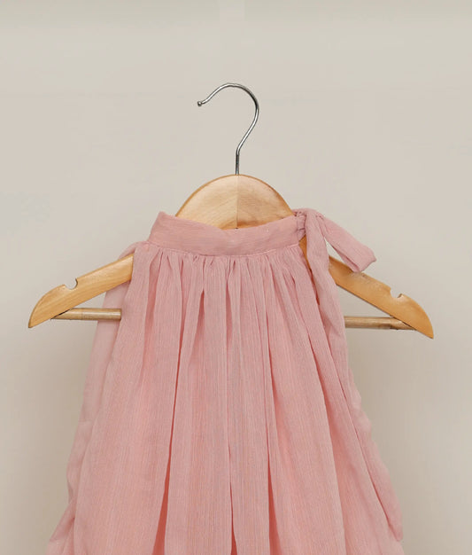 Peach Shimmer Georgette Halter Neck FRock For Baby Girl [Ready to ship :2596]