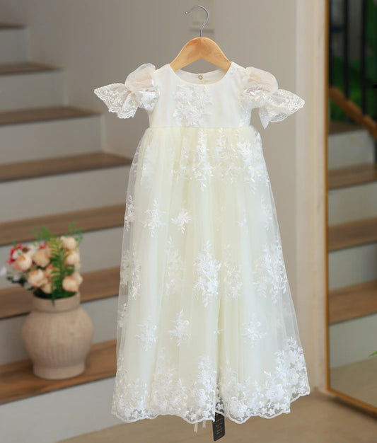 Off-White Work-Material Baptism Frock For Baby Baptism [Ready To Ship:2603A]