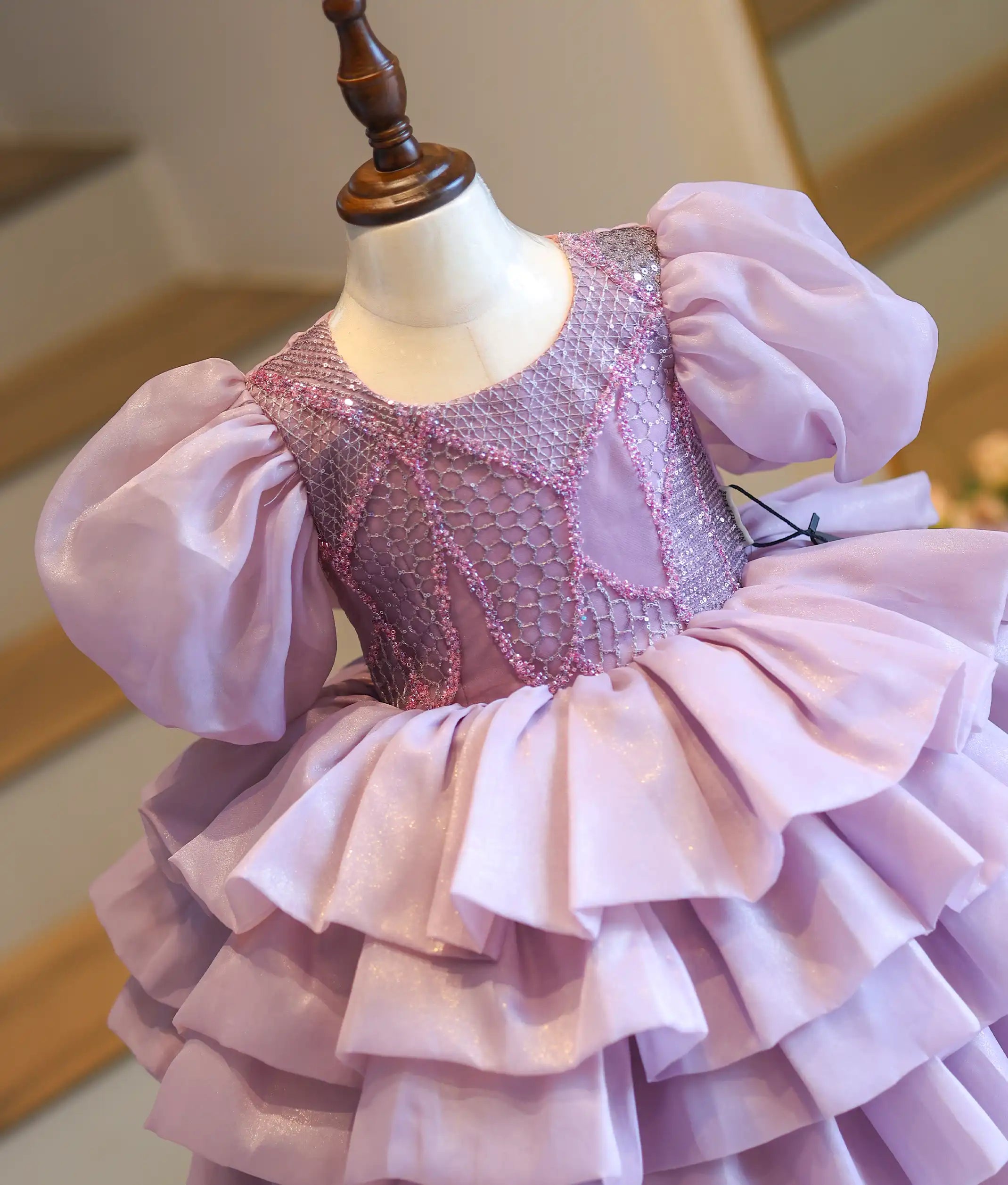 Pastel Lavender Shimmer Organza Princess Theme Dress For Baby Girl [2678]
