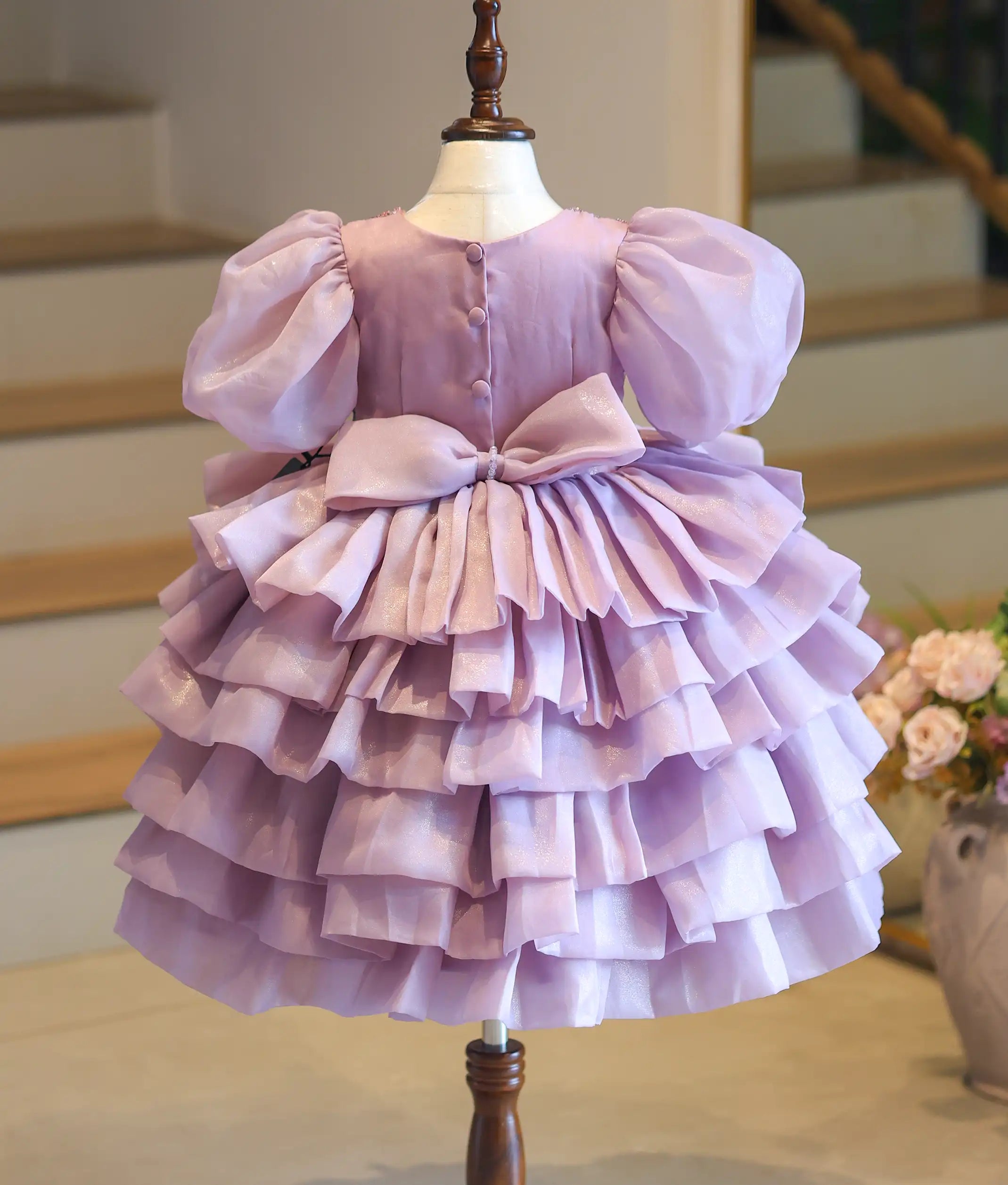 Pastel Lavender Shimmer Organza Princess Theme Dress For Baby Girl [2678]
