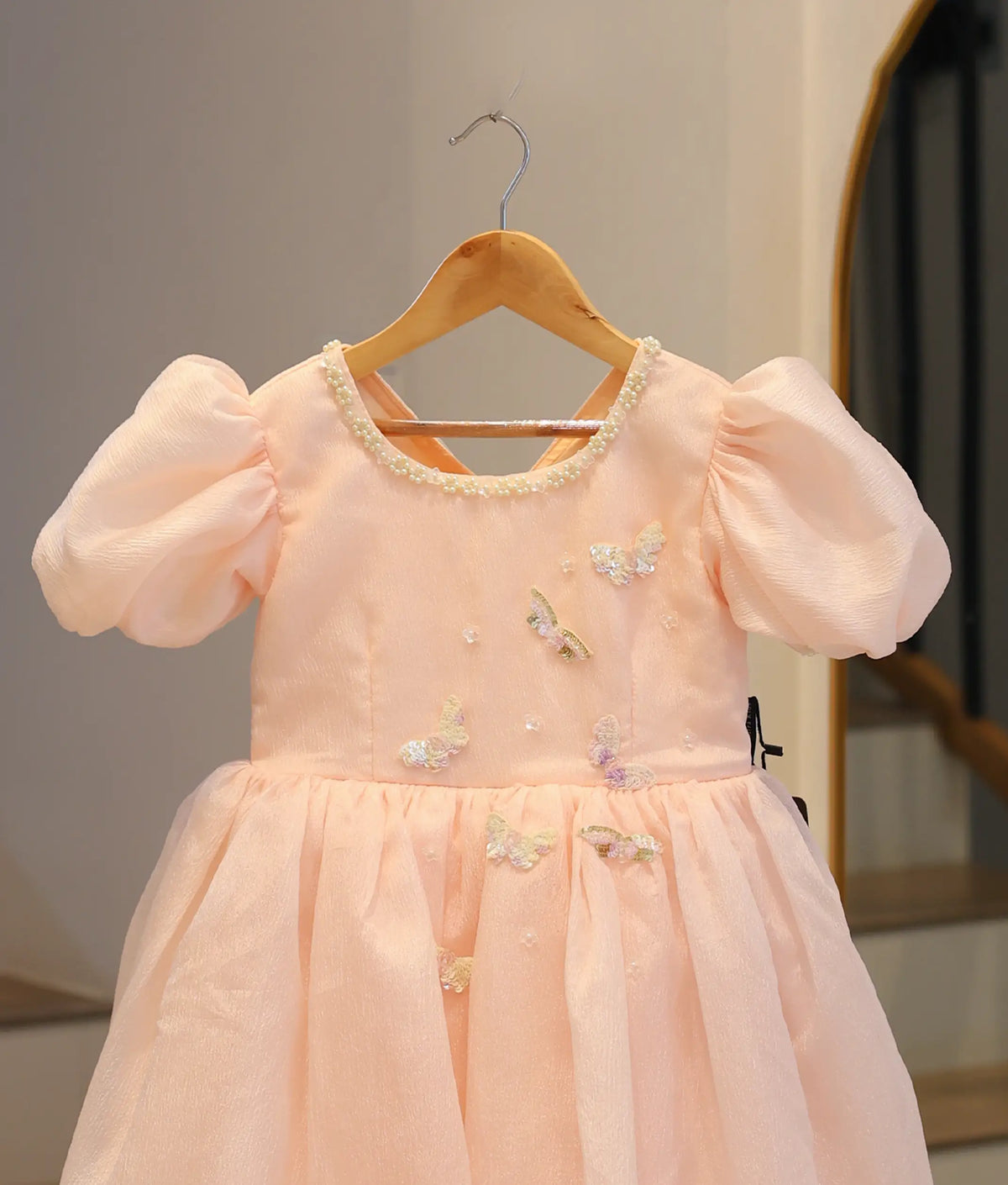 Peach Crush Organza Butterfly Theme Birthday Frock for Baby Girl [2732]