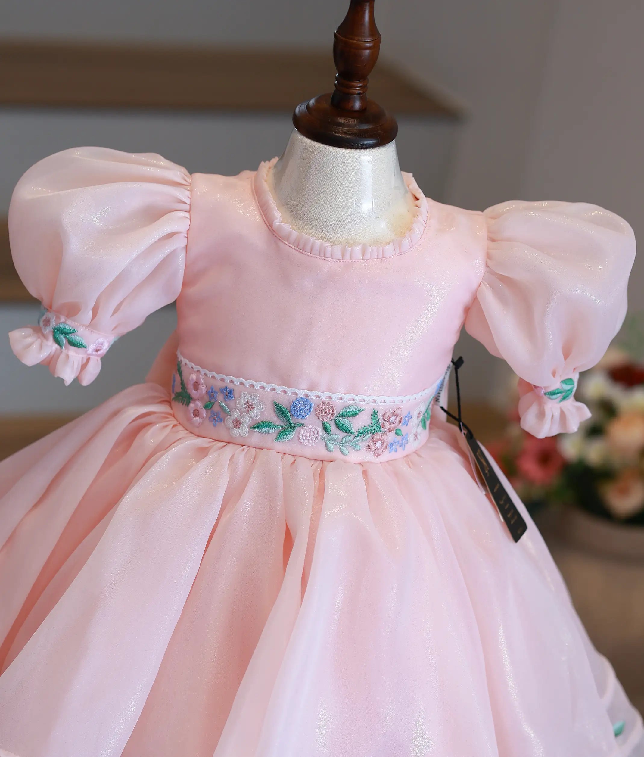 Peach Shimmer Organza Cartoon Theme Frock For Baby Girl [Pre Order: 2743]