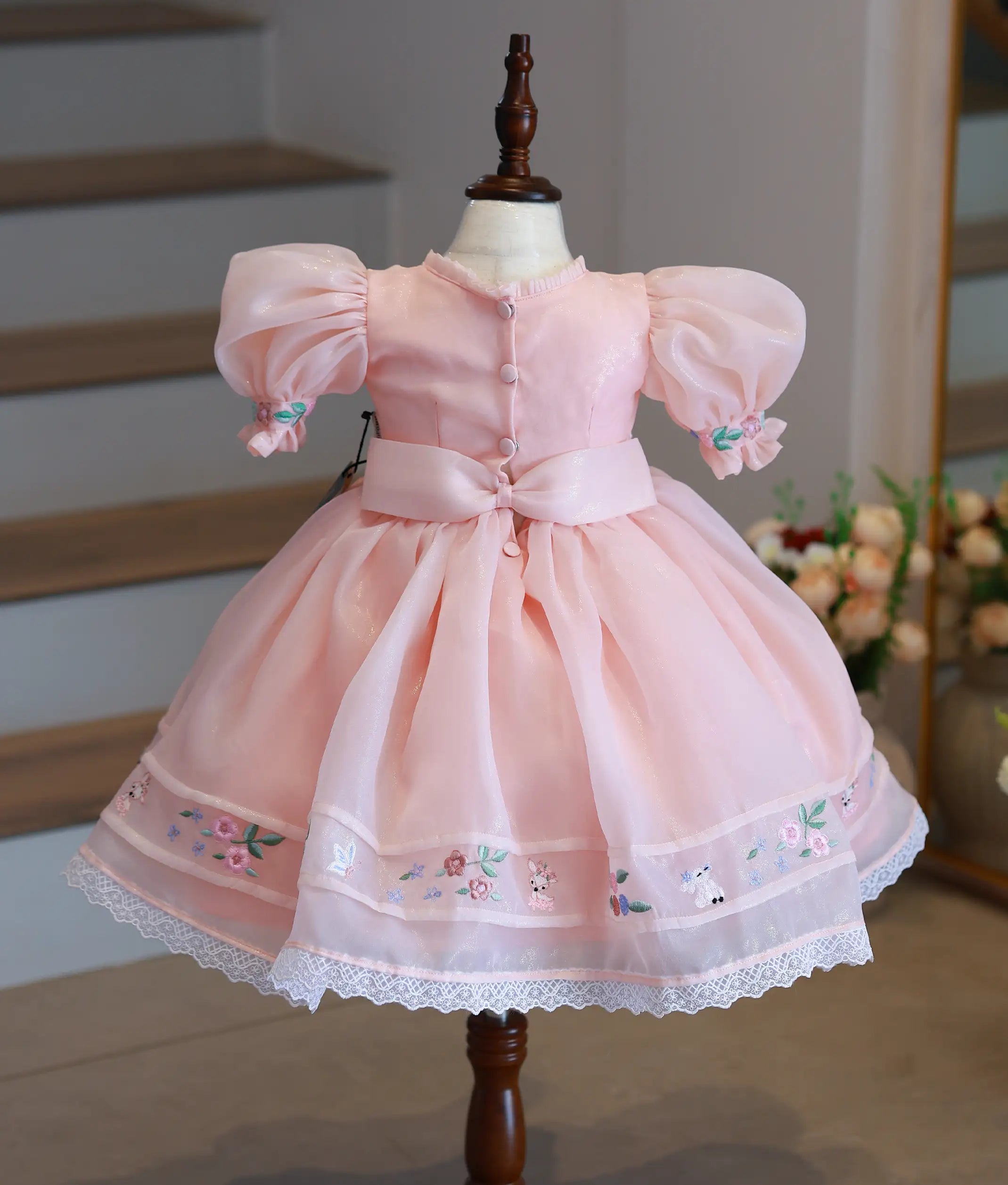 Peach Shimmer Organza Cartoon Theme Frock For Baby Girl [Pre Order: 2743]