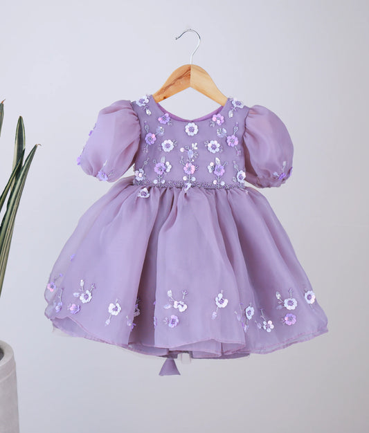 Pastel Lavender Plain Organza Flower Theme Dress For Baby Girl [Ready to ship: 2754]