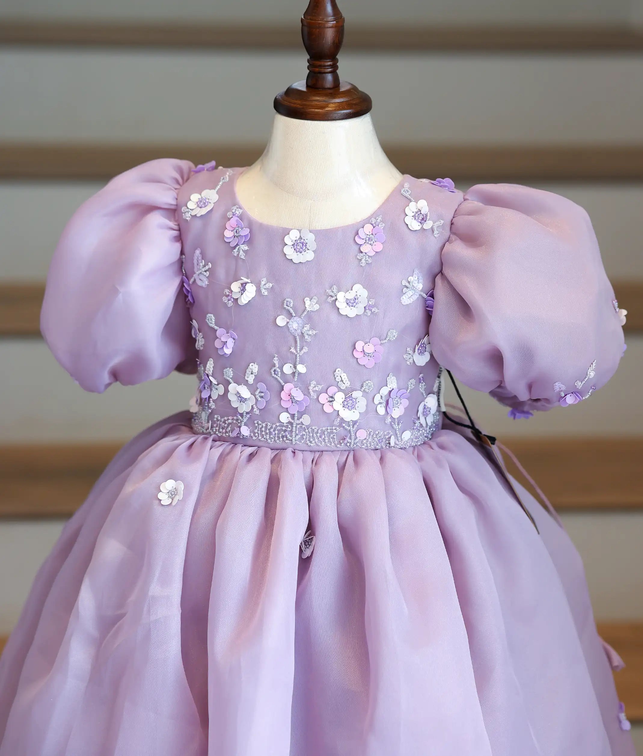 Pastel Lavender Plain Organza Flower Theme Dress For Baby Girl [2754]