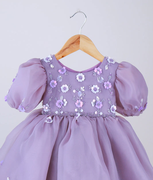 Pastel Lavender Plain Organza Flower Theme Dress For Baby Girl [Ready to ship: 2754]