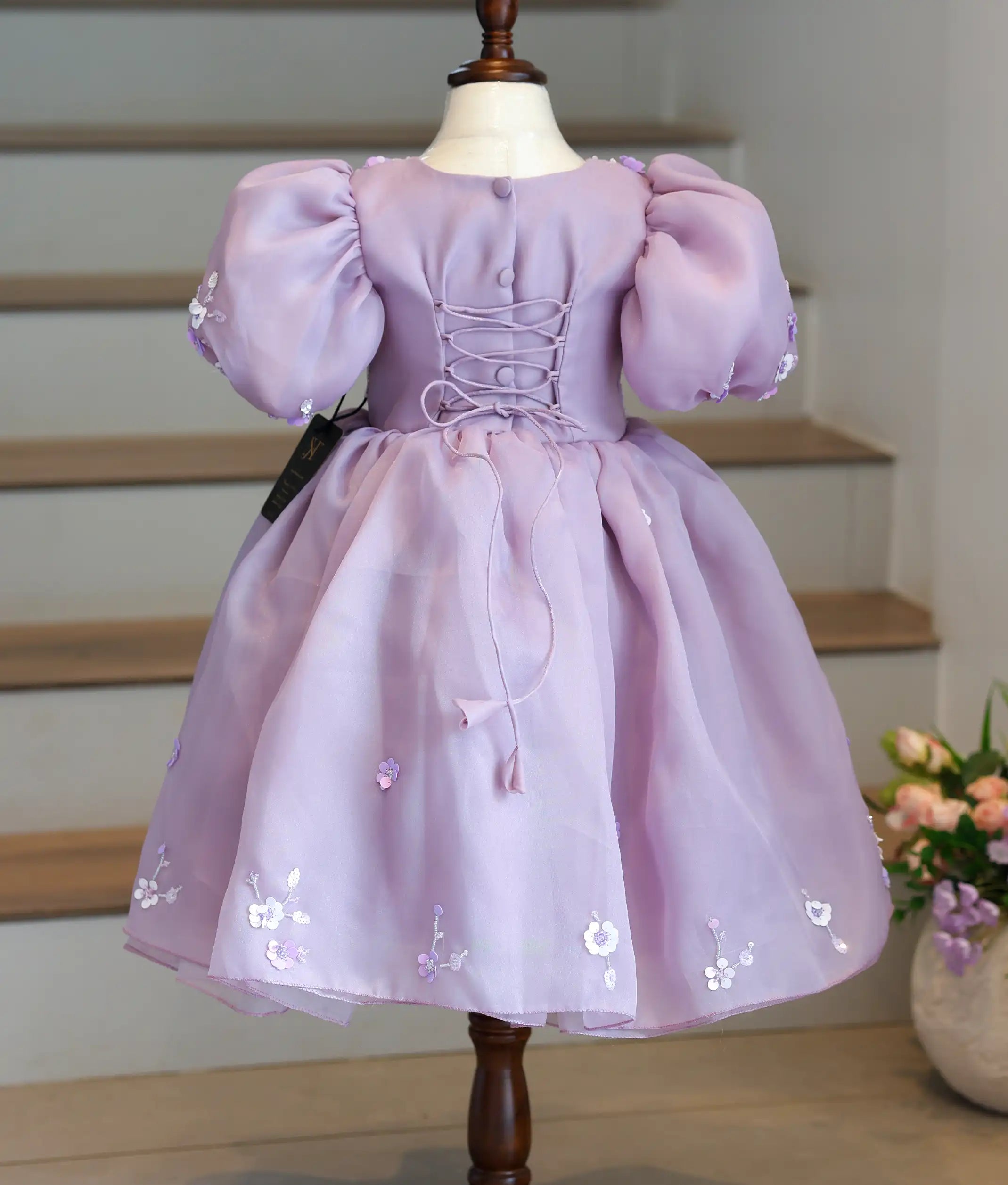 Pastel Lavender Plain Organza Flower Theme Dress For Baby Girl [2754]