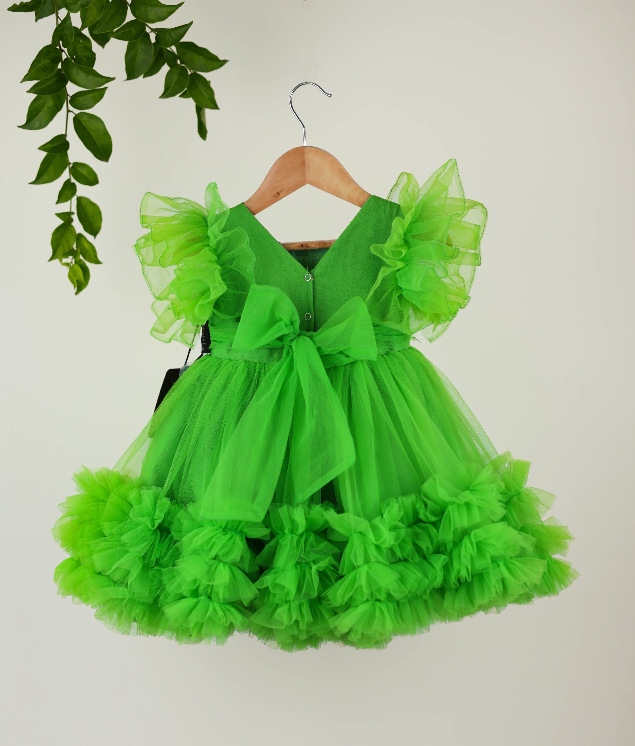 Green Tulle Net Handworked Birthday Frock For Baby Girl [Ready to ship :2779]