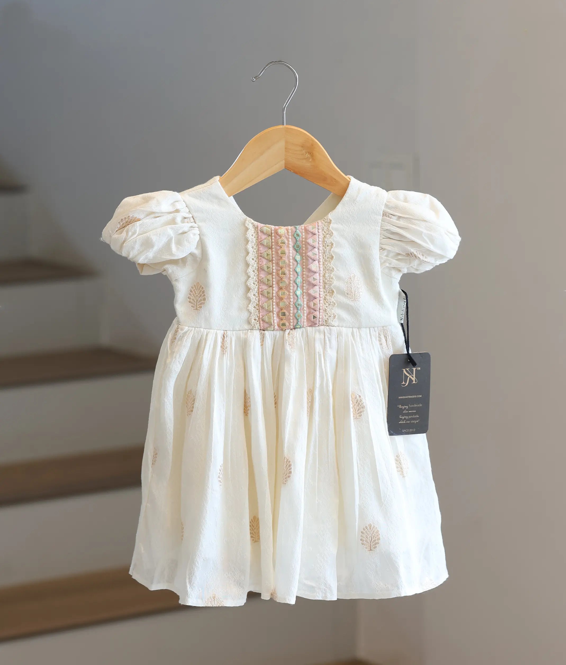 Off-White Chanderi Frock for Baby Girl [2800]