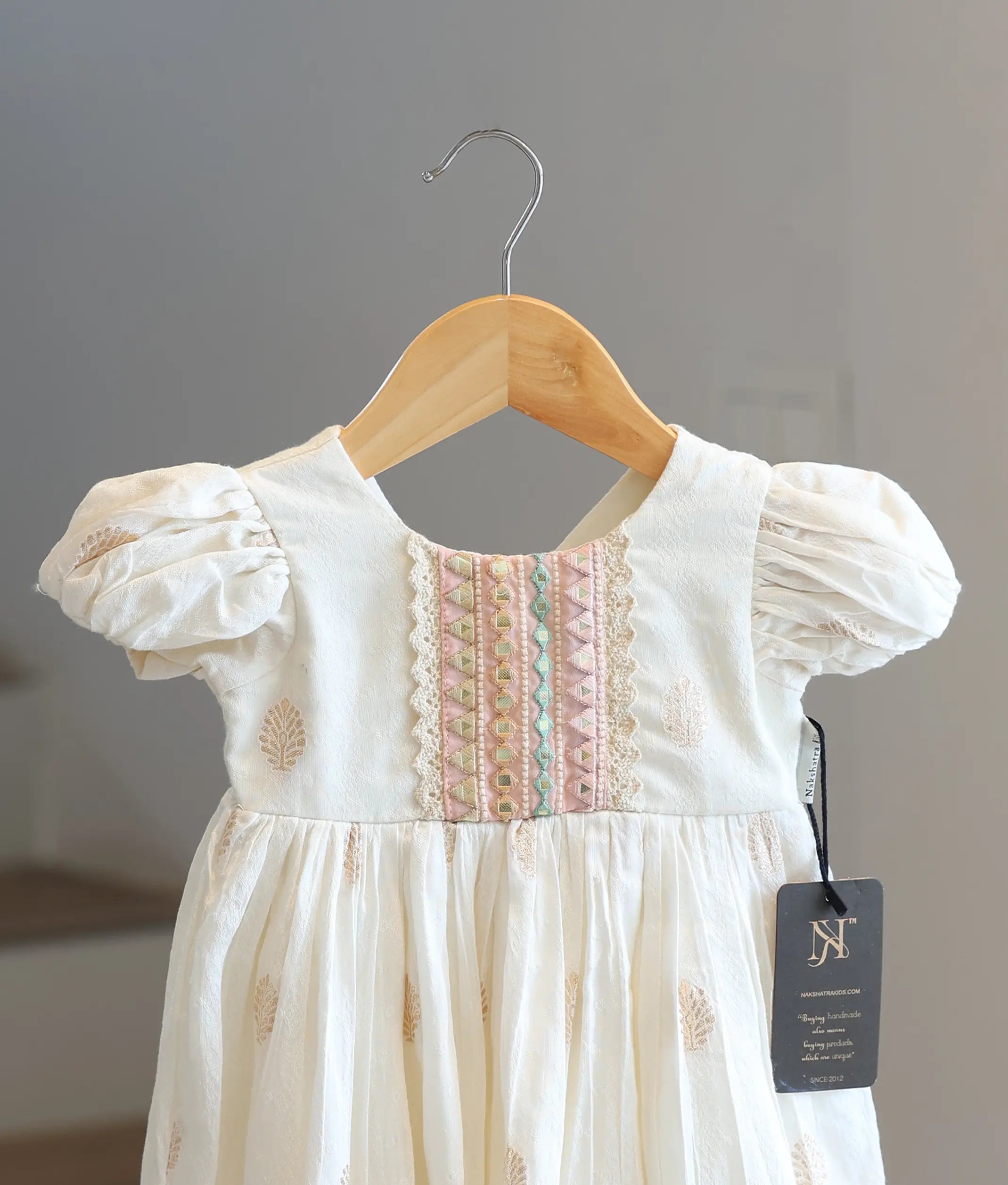 Off-White Chanderi Frock for Baby Girl [2800]