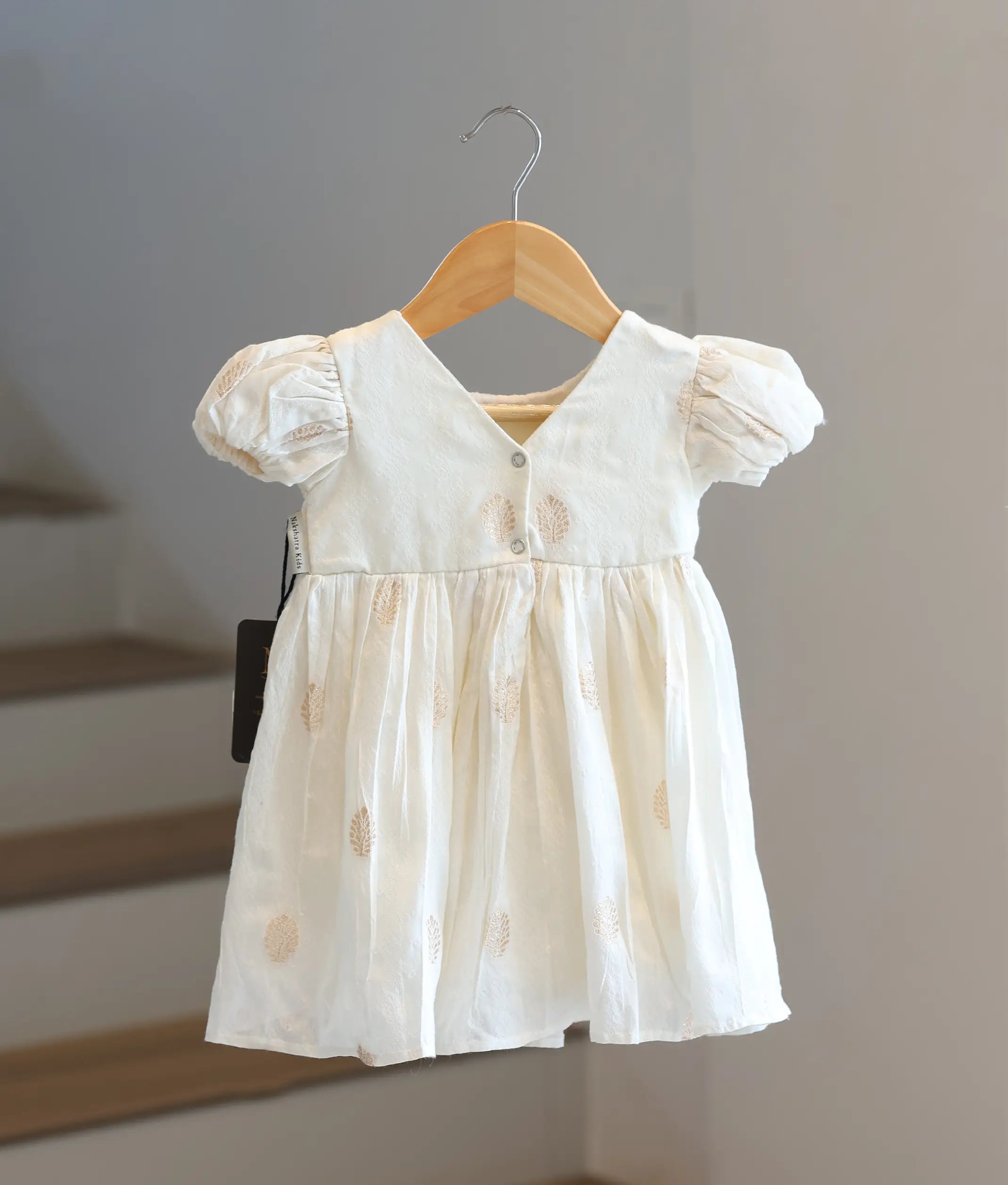 Off-White Chanderi Frock for Baby Girl [2800]
