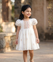 Off-White Chanderi Frock for Baby Girl [2800]