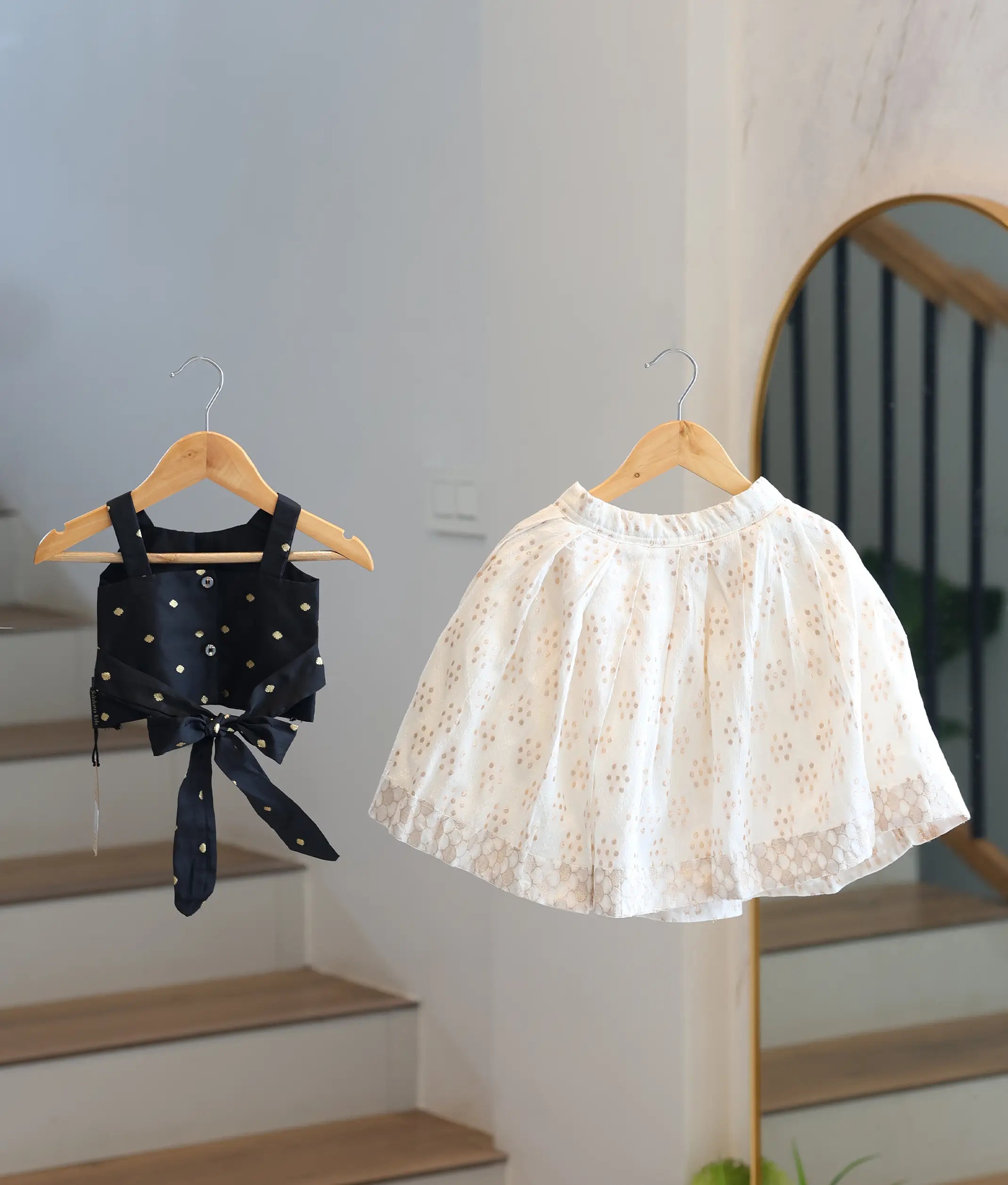 Black Cotton Top with Off-White Banarasi Skirt for Baby Girl [2811]