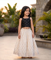 Black Cotton Top with Off-White Banarasi Skirt for Baby Girl [2811]