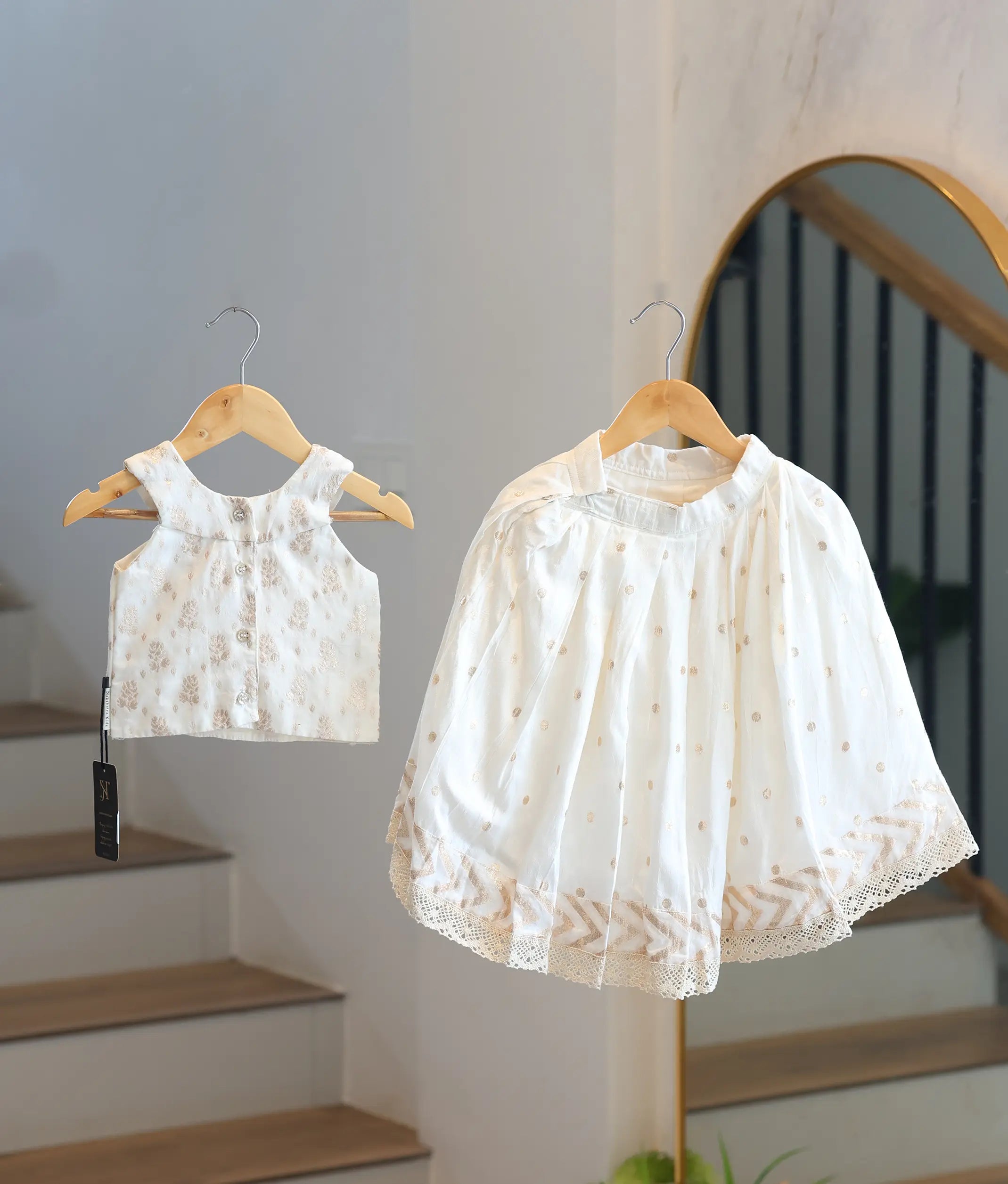 Off-white Handworked Chanderi Skirt And Top For Baby Girl [2821]