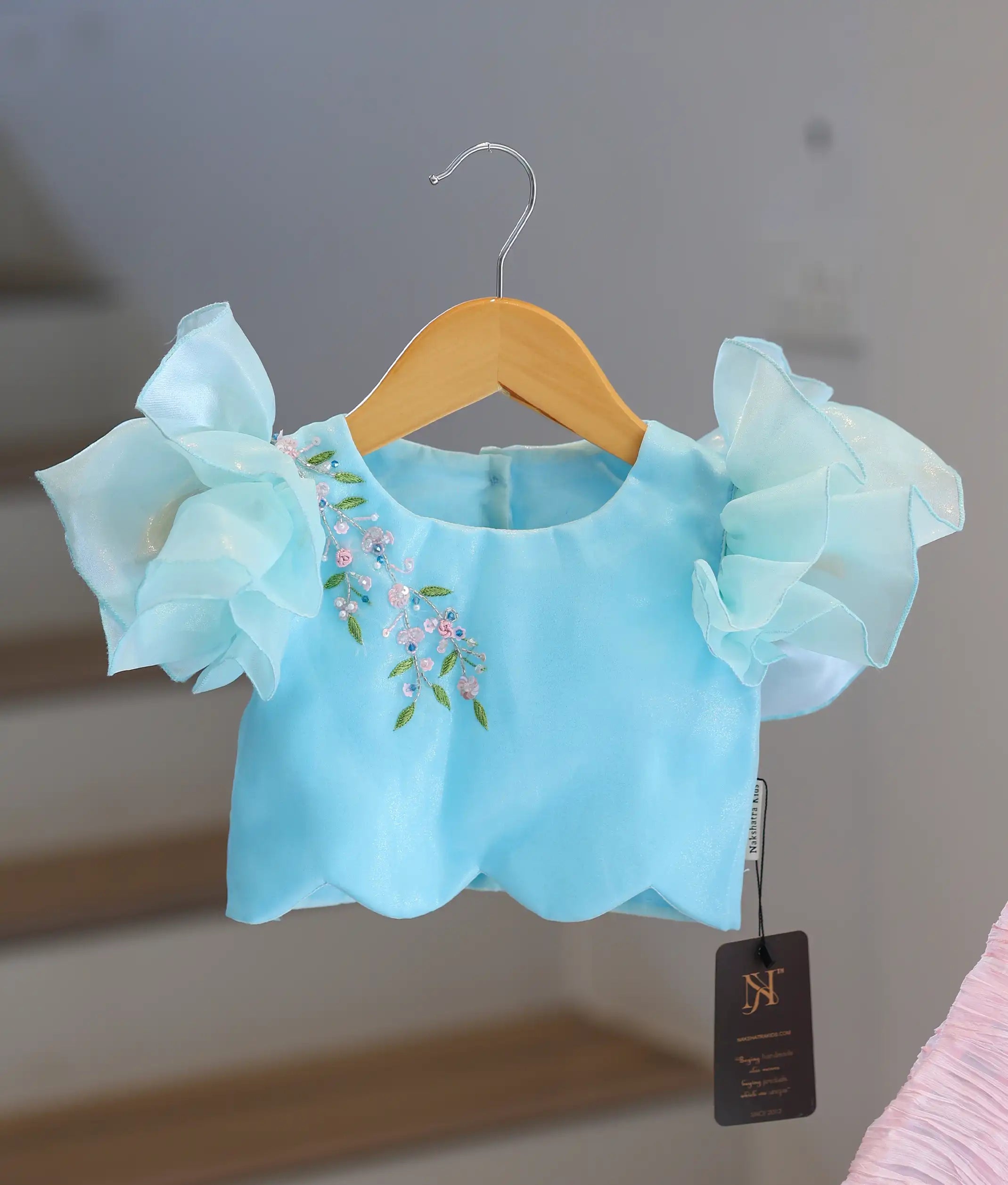 Blue And Pink Crop Top and Full Skirt For Baby Girls [2879]