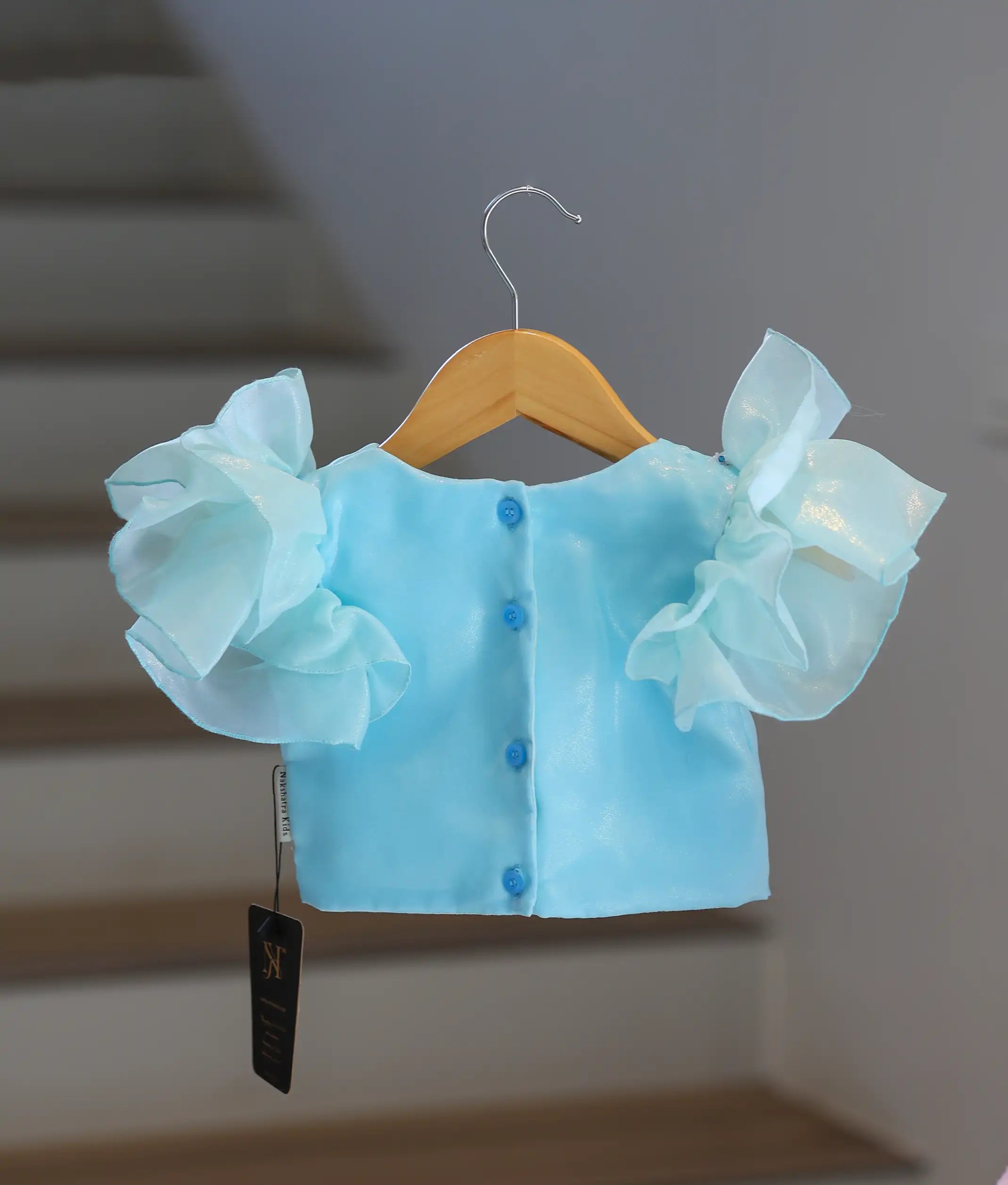 Blue And Pink Crop Top and Full Skirt For Baby Girls [2879]