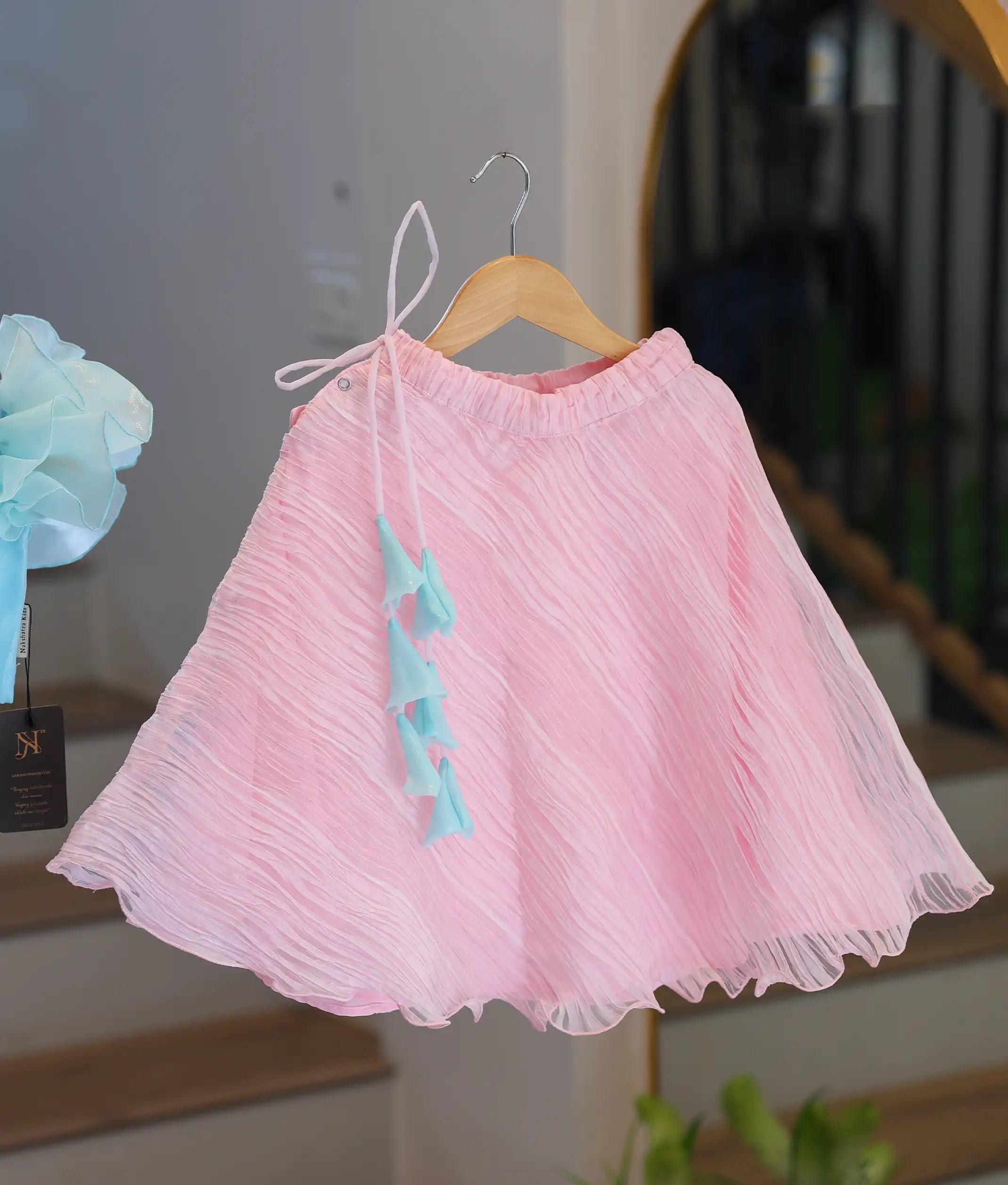 Blue And Pink Crop Top and Full Skirt For Baby Girls [2879]