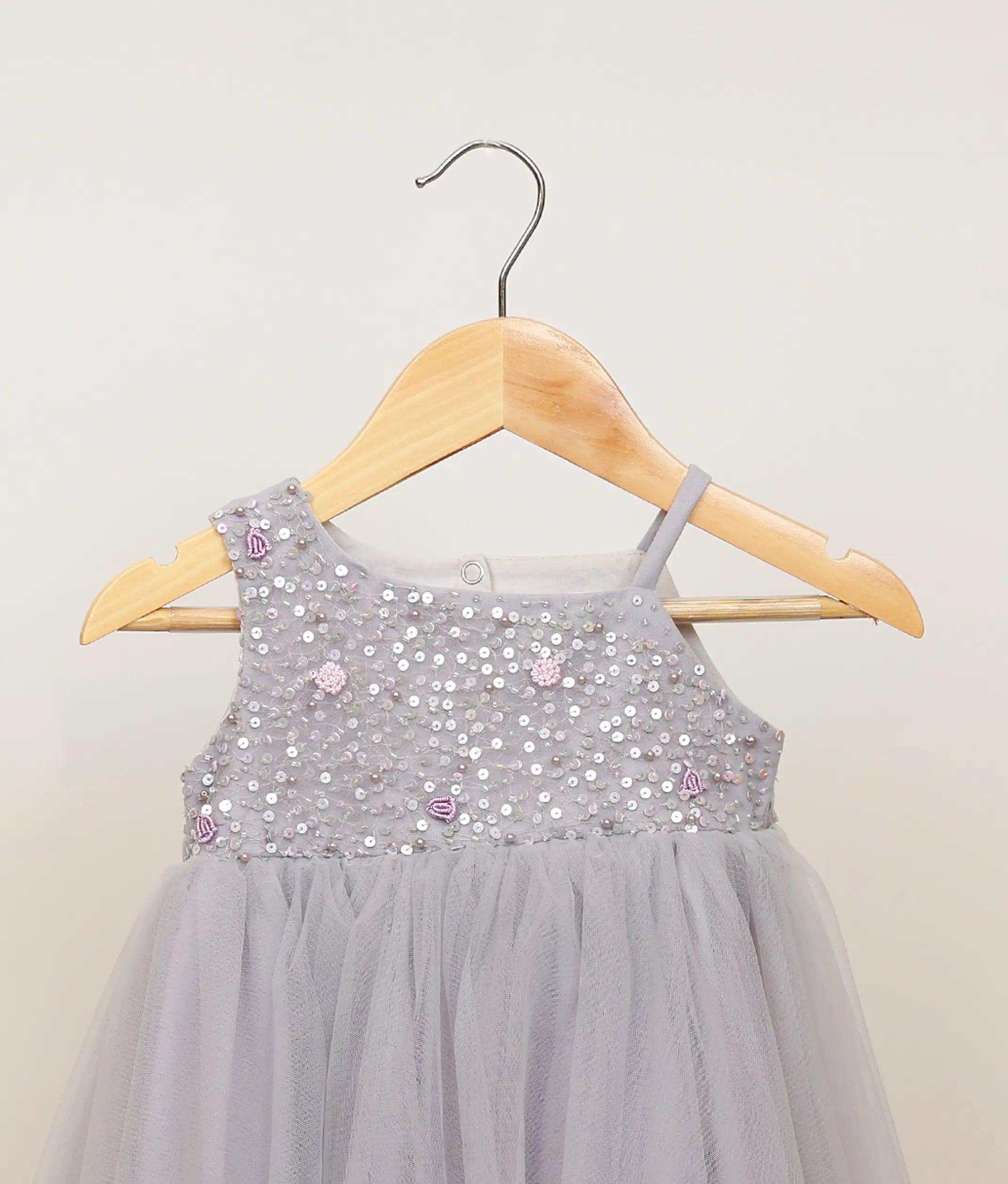 Ash Tulle Net Hand worked  Party Wear Frock for Baby Girl [2901]