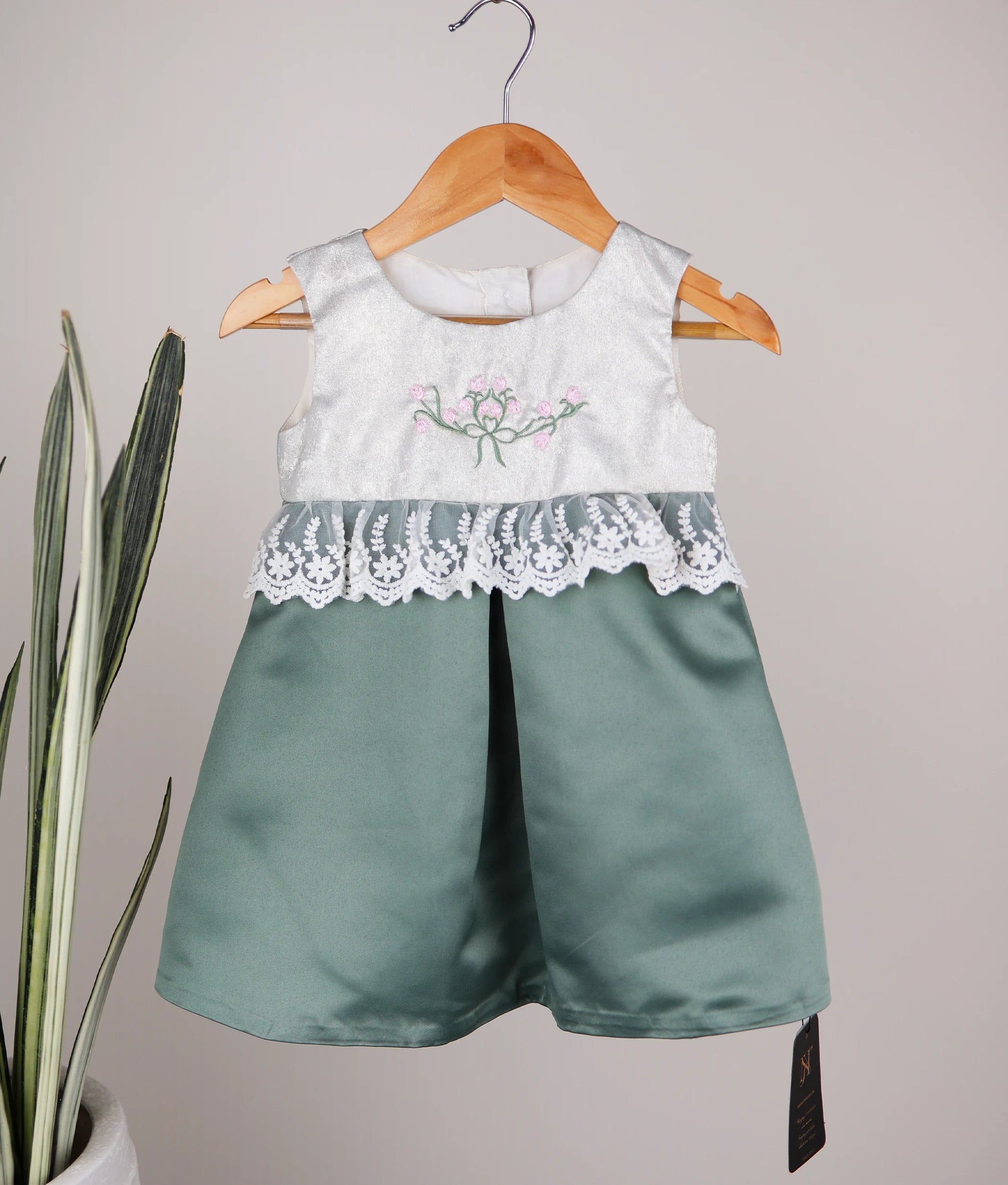 Olive Green Embroidery Aline Frock For Baby Girl [2922]