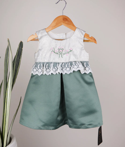 Olive Green Embroidery Aline Frock For Baby Girl [Ready to ship:2922]